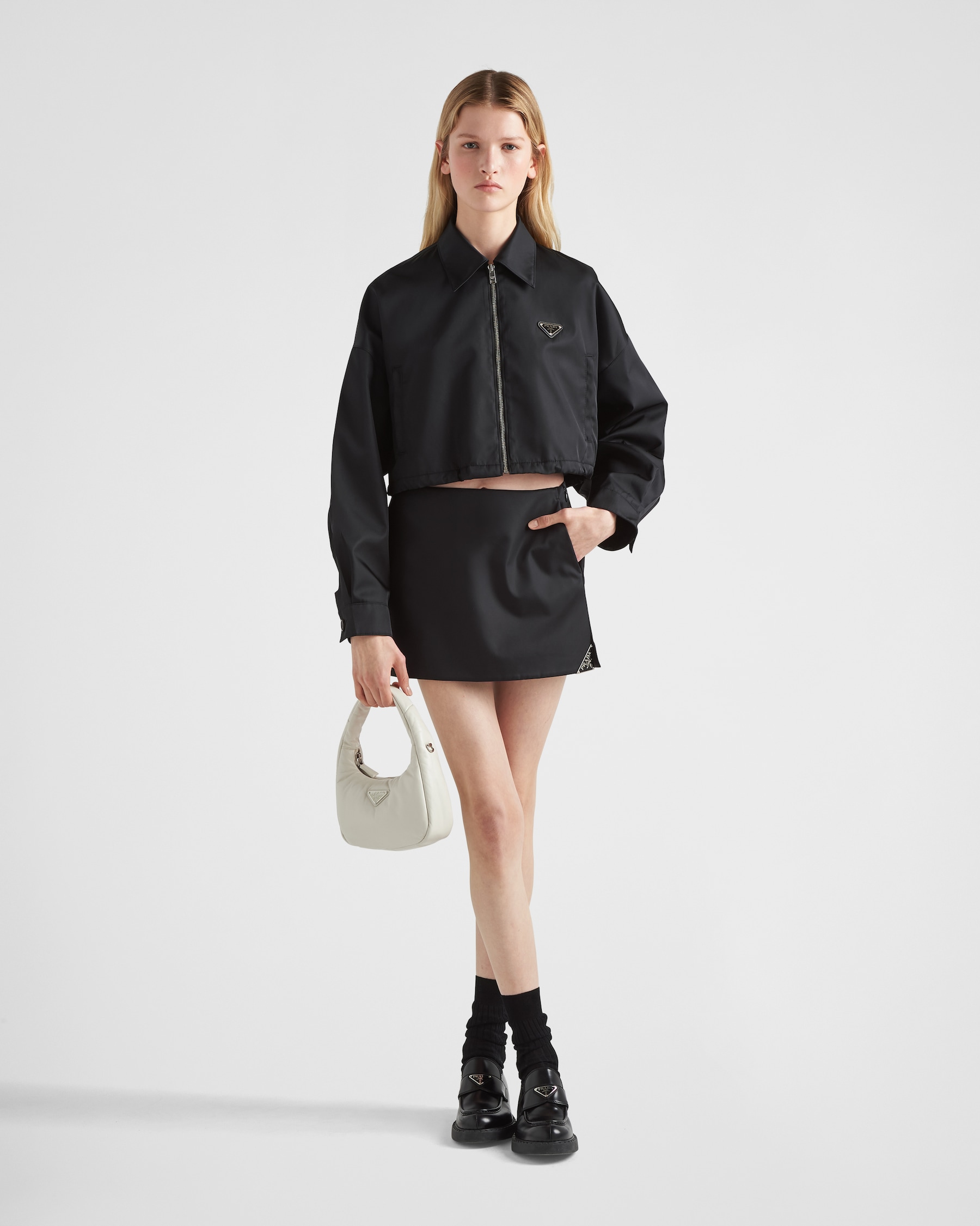 Black Re-nylon Cropped Blouson Jacket | PRADA