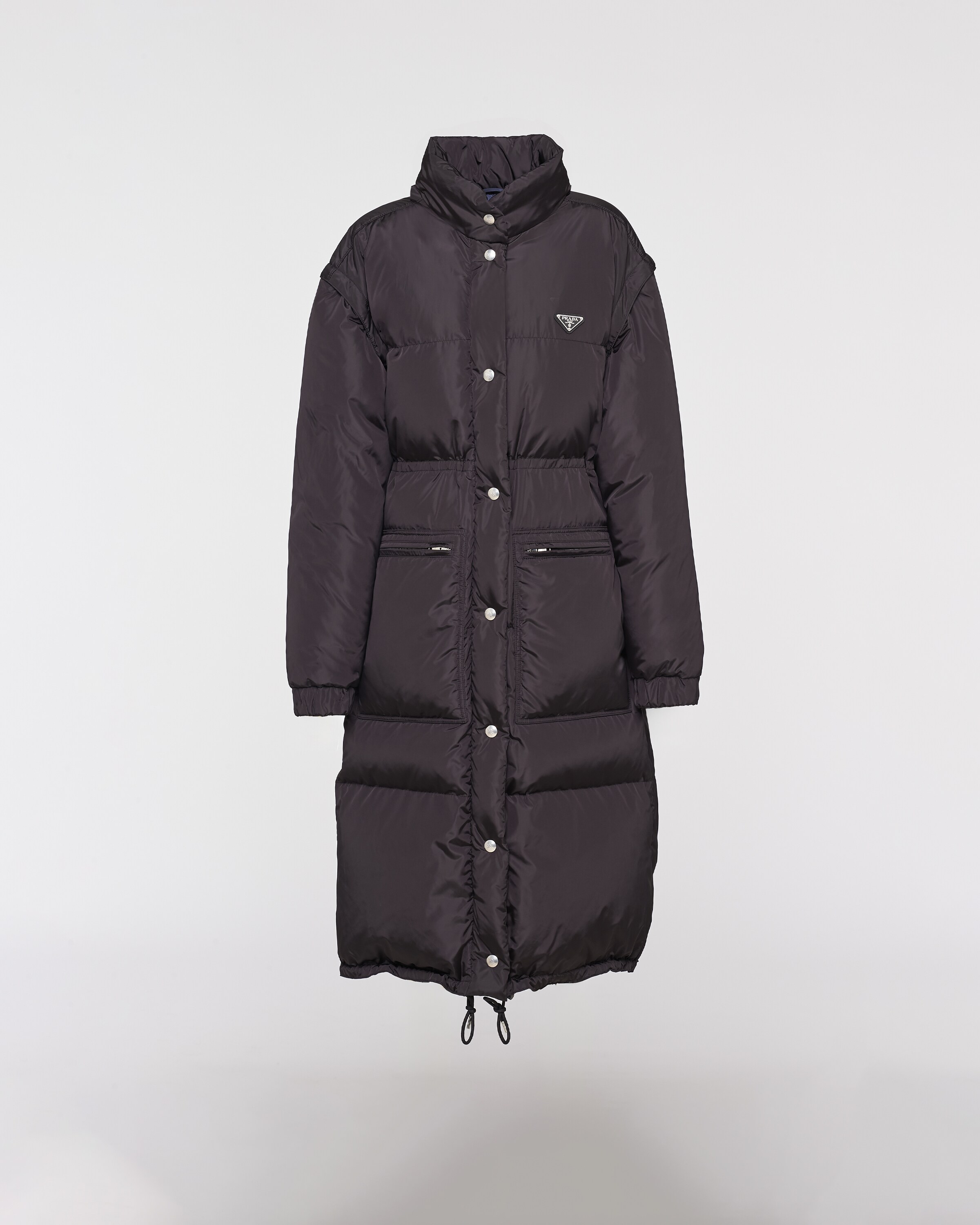 Prada Re-nylon Down Coat In Black/blue