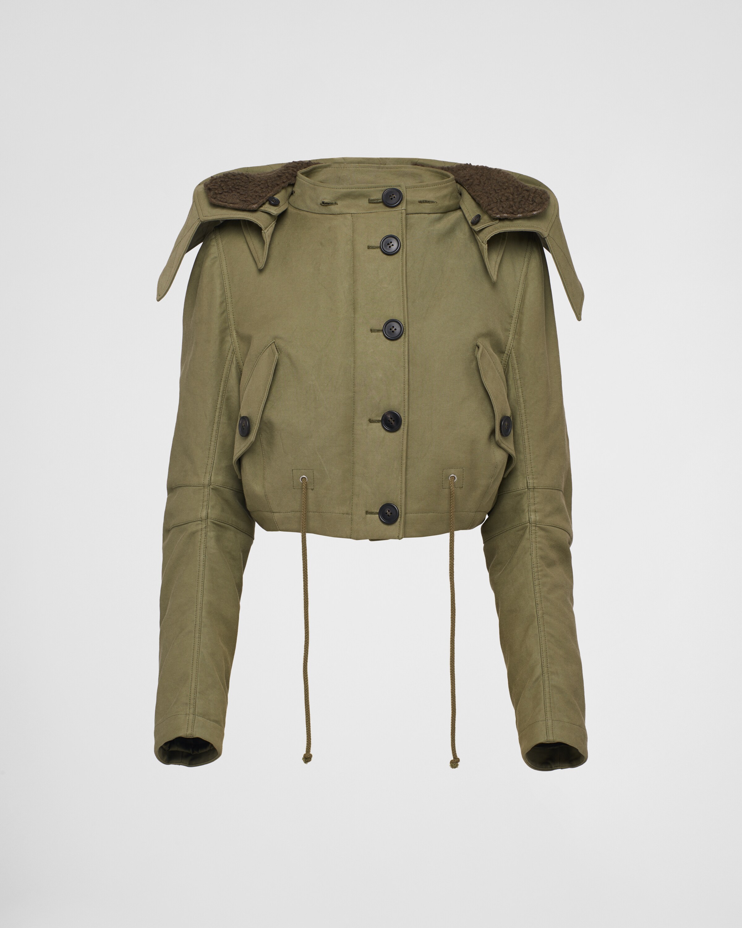 Shop Prada Cotton And Satin Jacket In Military Green