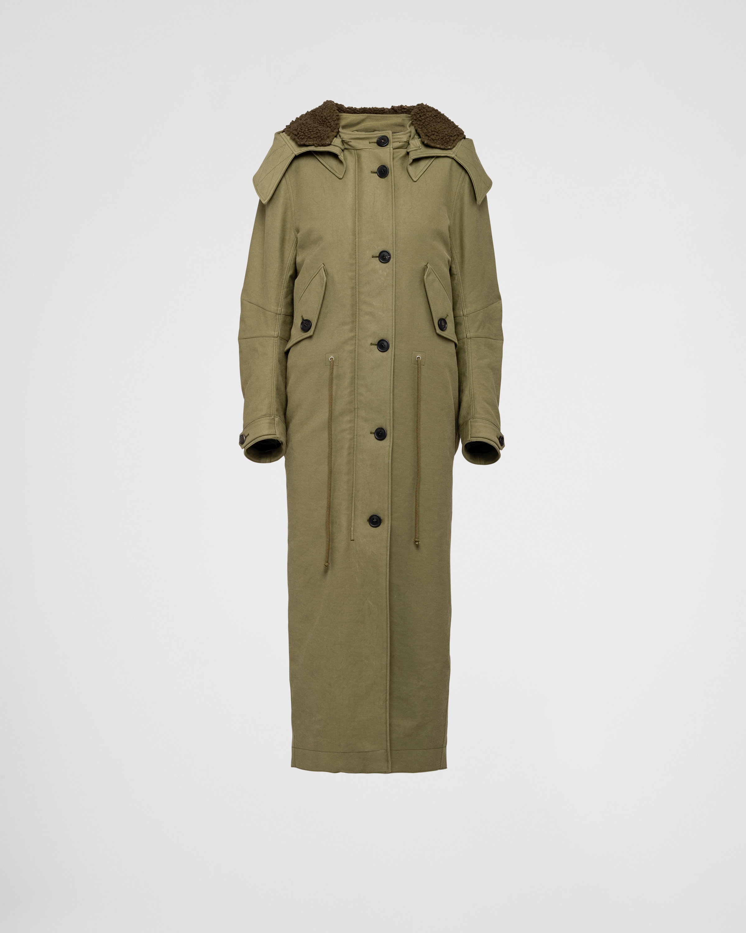 Prada Army Green Satin Cotton Parka Coat In Military Green