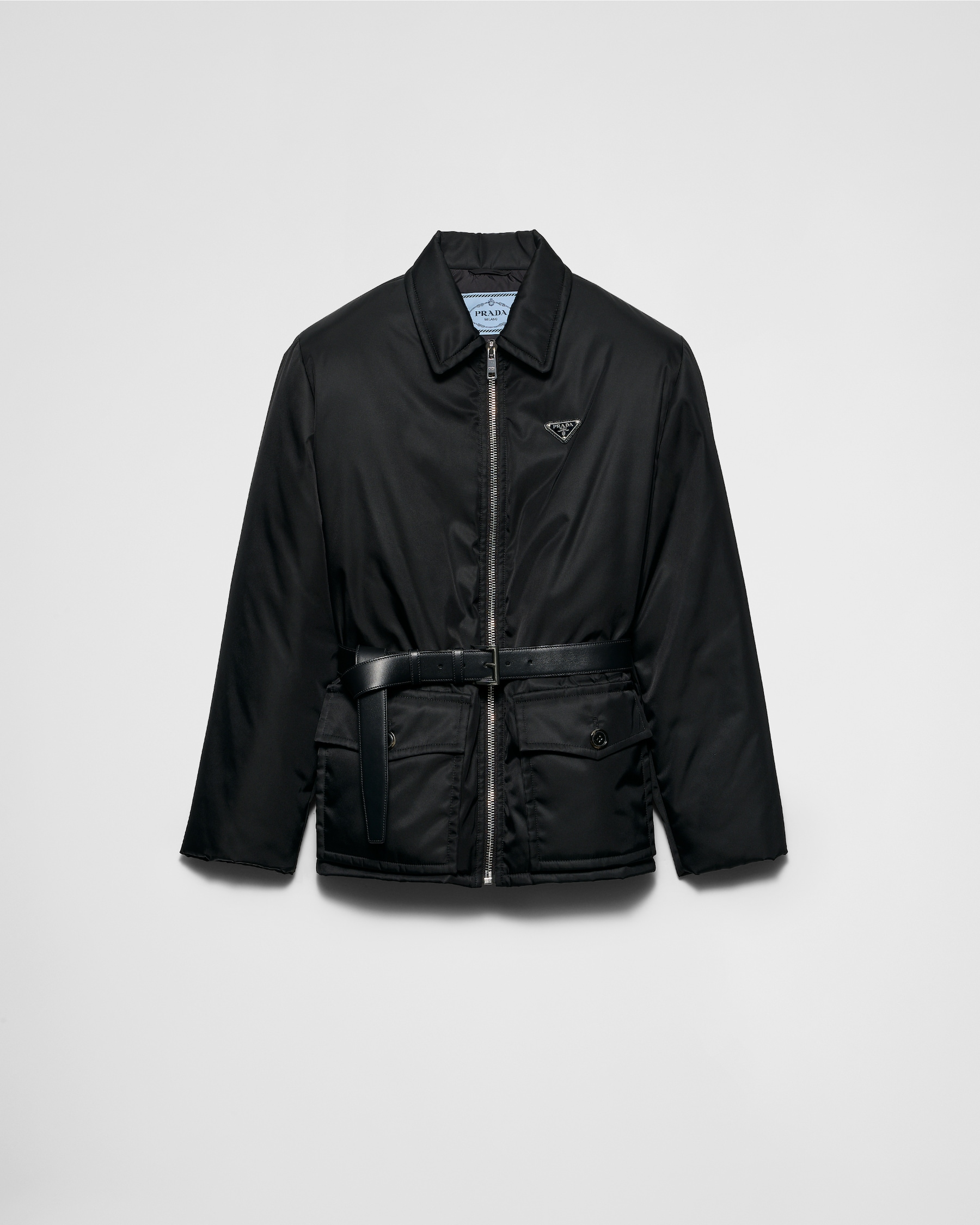 Black Re-nylon Down Jacket With Belt | PRADA
