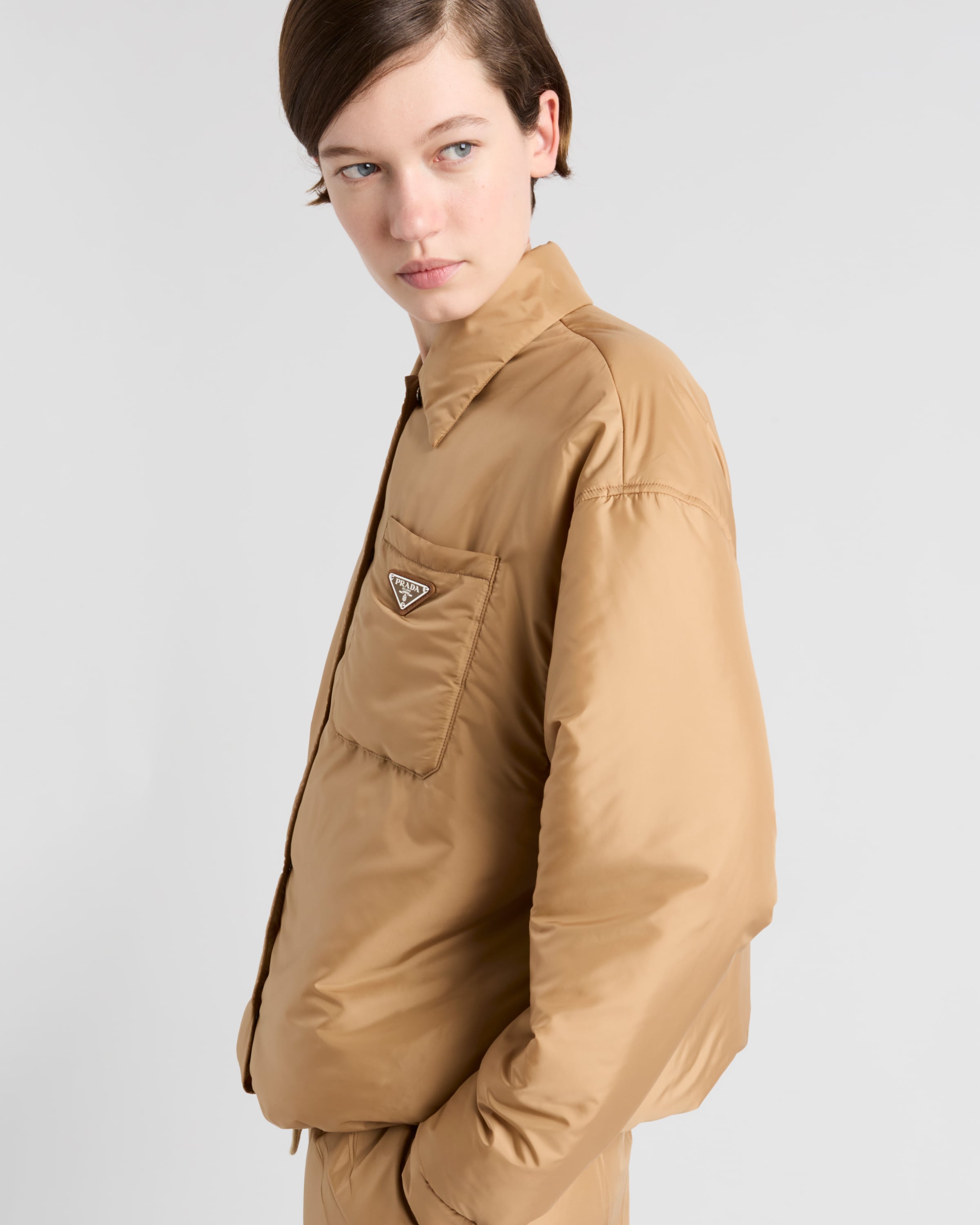 Camel Brown Lightweight Re-nylon Blouson Jacket | PRADA Camel Brown Lightweight Re-nylon Blouson Jacket | PRADA