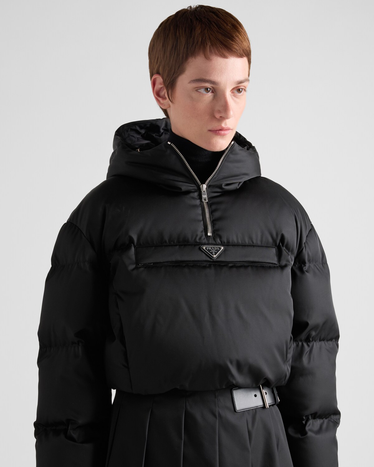 Black Re-nylon Cropped Down Jacket | PRADA