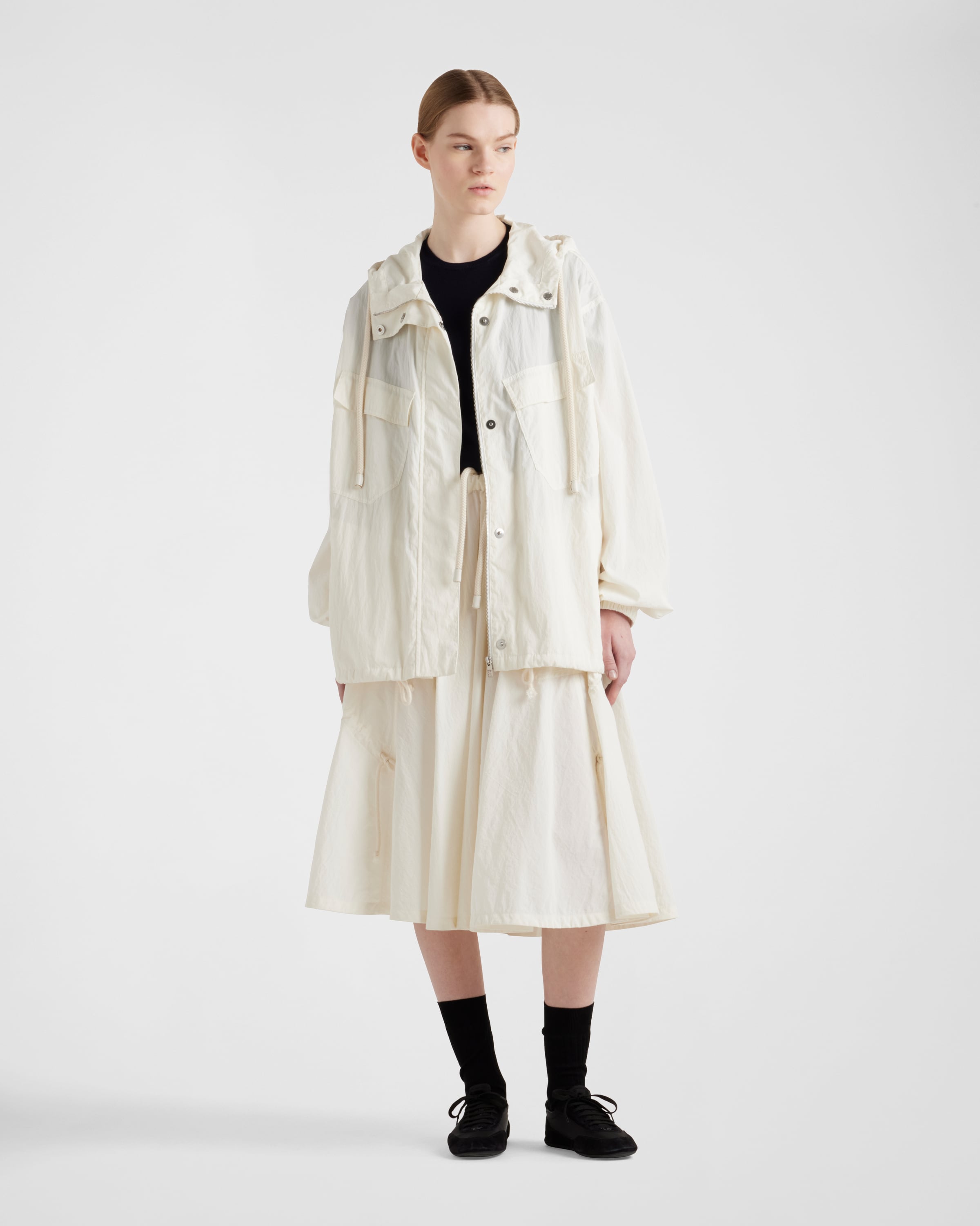 【送料0円】 アイボリー テクニカルポンジー PRADA | ブルゾンジャケット バッグ