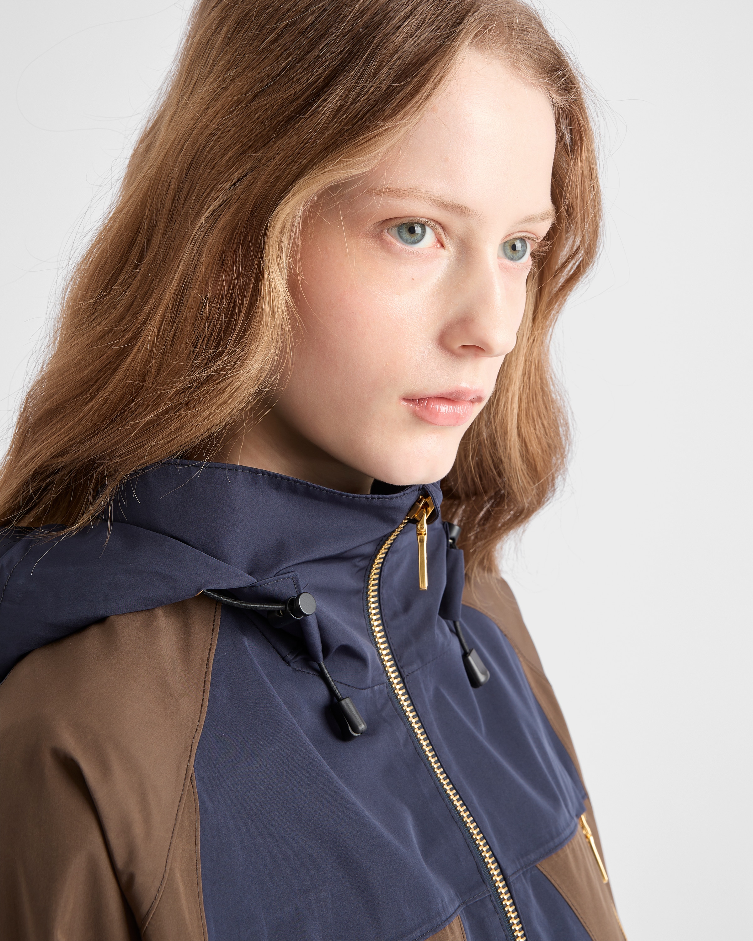 Prada Womens Blue Technical Hooded Woven Blouson Jacket