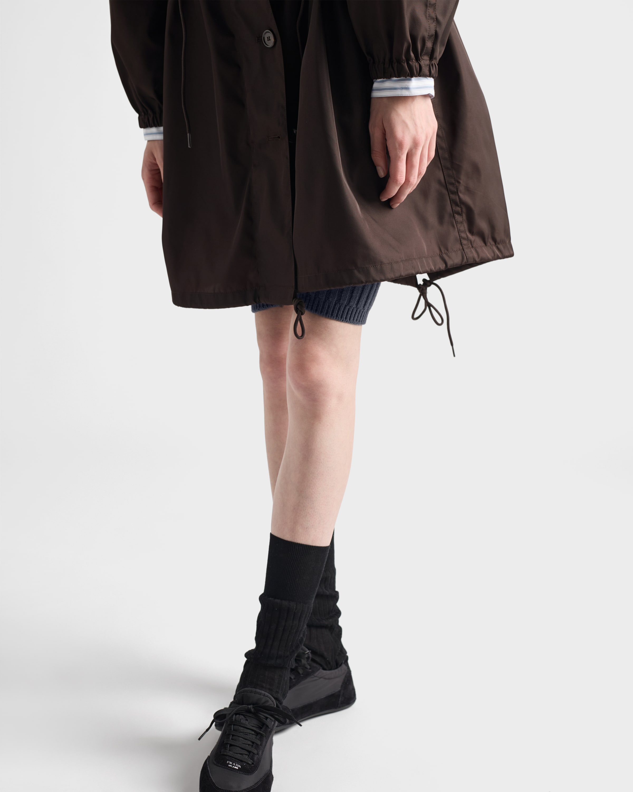 Prada Re-nylon Raincoat In Brown