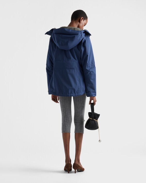 Technical fabric blouson jacket with hood - Uniform Blue Technical fabric blouson jacket with hood - Uniform Blue