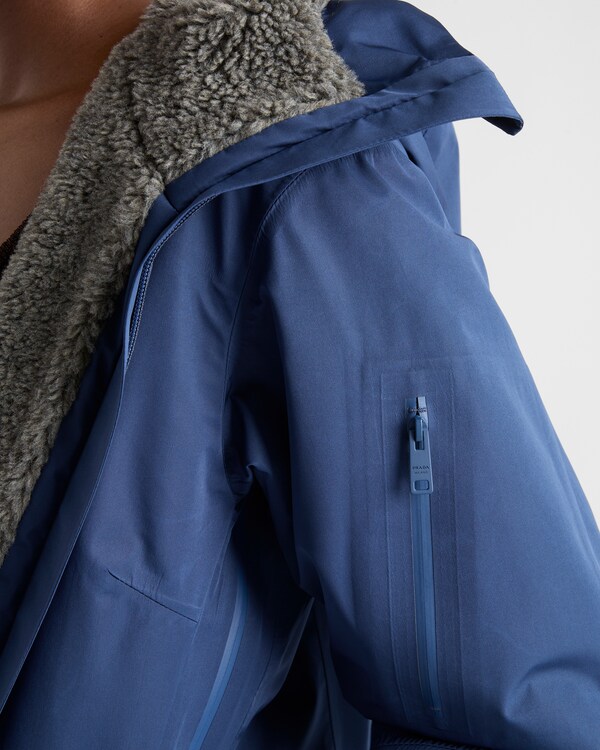 Technical fabric blouson jacket with hood - Uniform Blue Technical fabric blouson jacket with hood - Uniform Blue