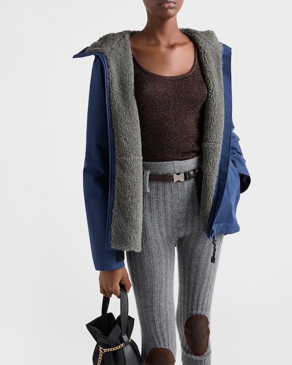 Technical fabric blouson jacket with hood - Uniform Blue Technical fabric blouson jacket with hood - Uniform Blue