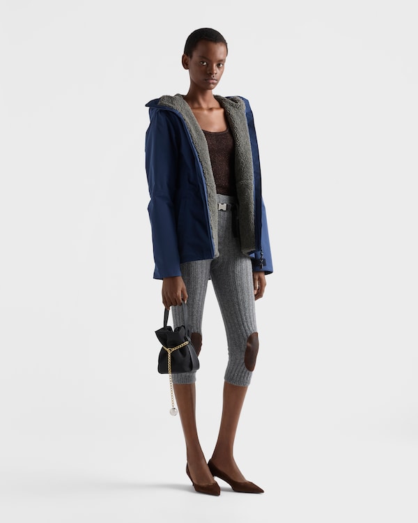 Technical fabric blouson jacket with hood - Uniform Blue Technical fabric blouson jacket with hood - Uniform Blue