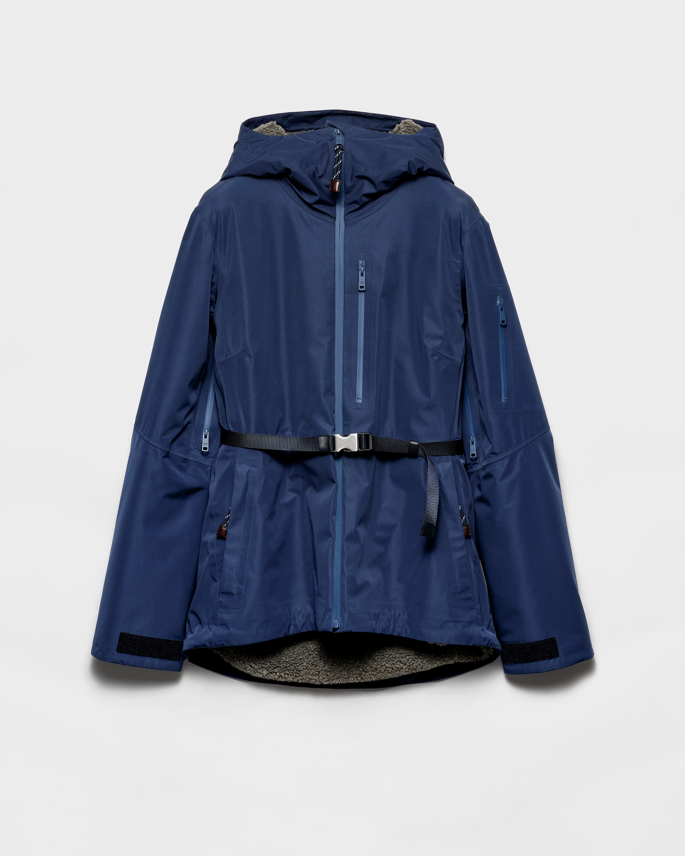 Uniform Blue Technical Fabric Blouson Jacket With Hood | PRADA
