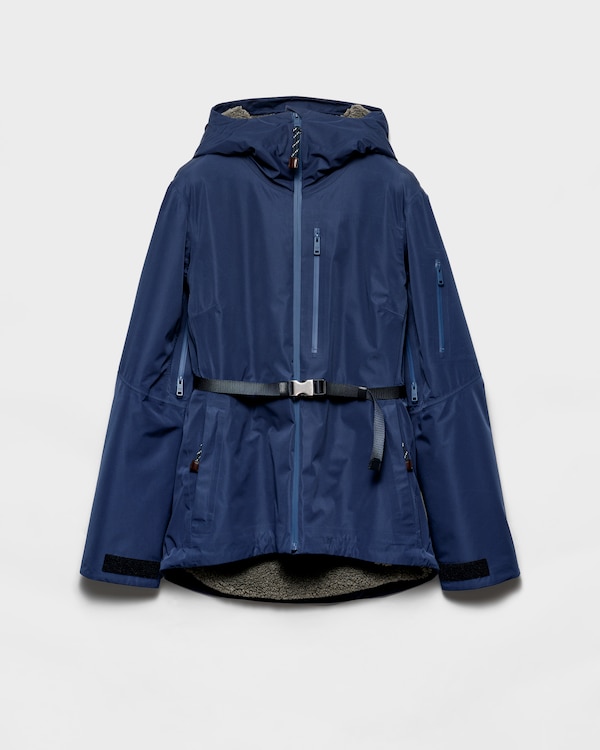 Technical fabric blouson jacket with hood - Uniform Blue Technical fabric blouson jacket with hood - Uniform Blue