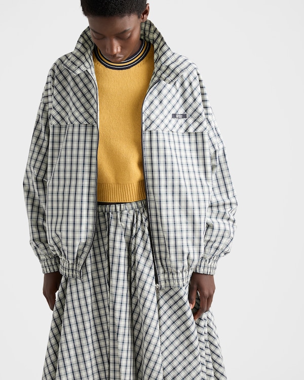 جاكيت بلوزون من الشامبراي بنقشة مربعات - عاجي/أزرق جاكيت بلوزون من الشامبراي بنقشة مربعات - عاجي/أزرق