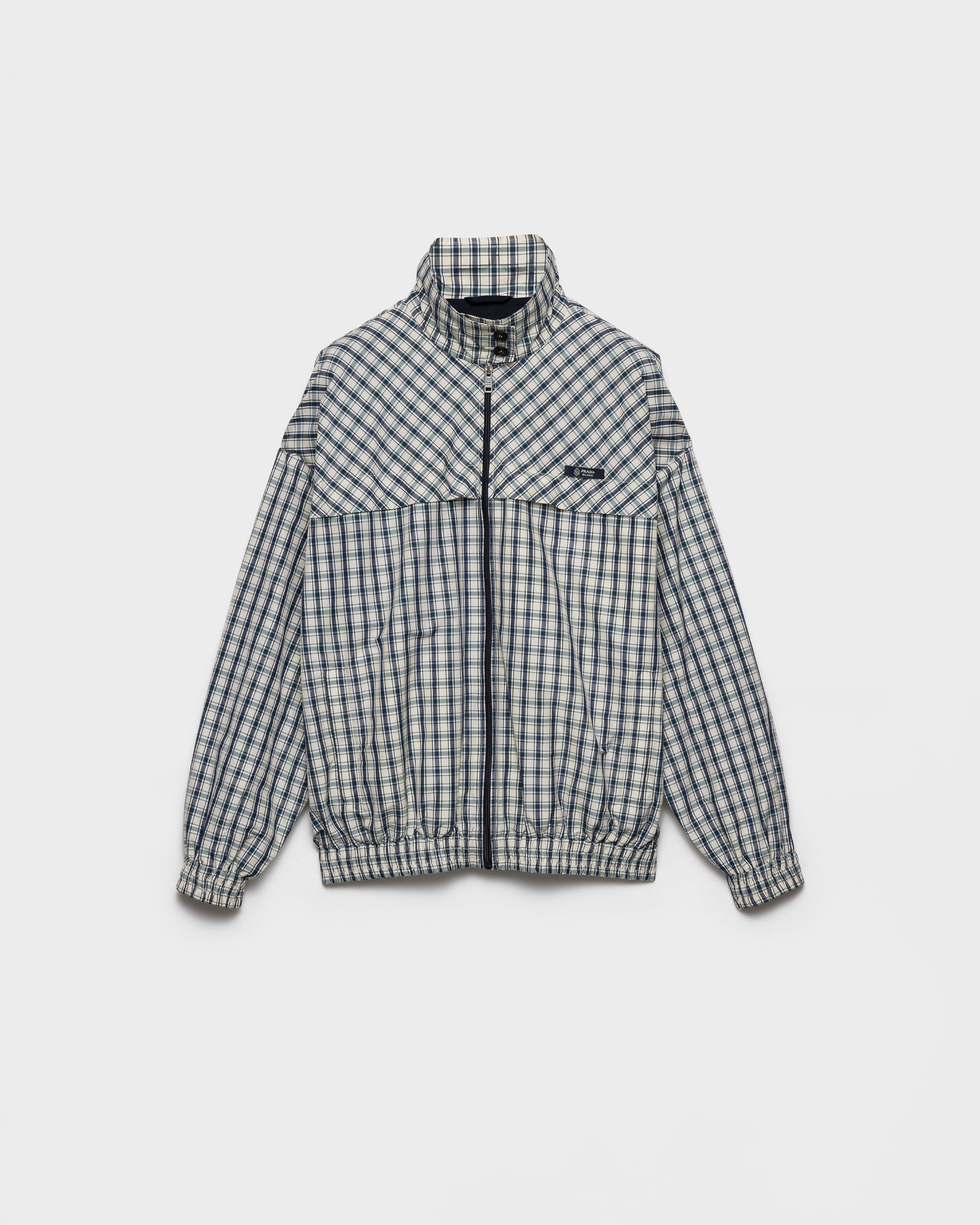 Checked chambray blouson jacket