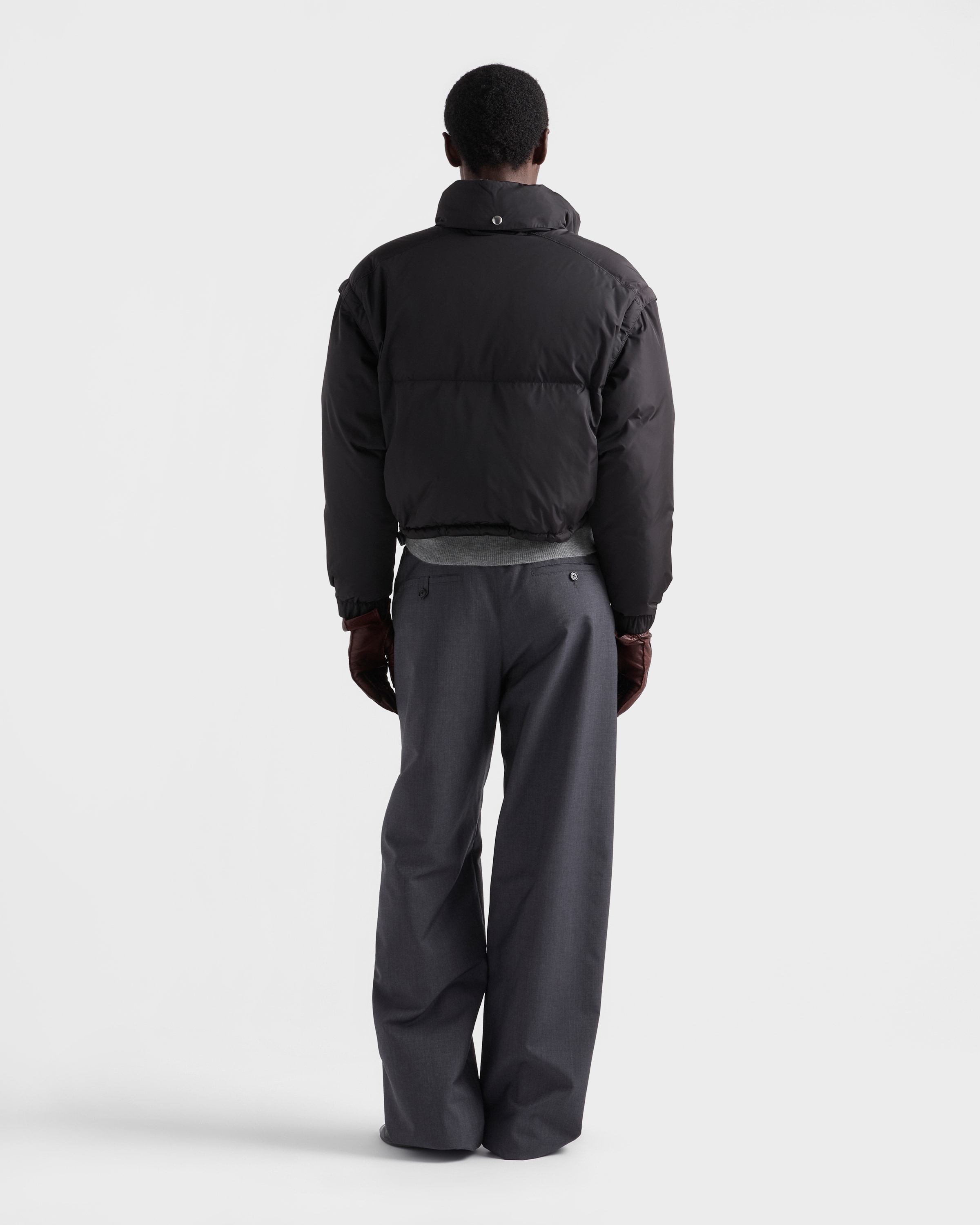 Black Lightweight Re-nylon Cropped Down Jacket | PRADA