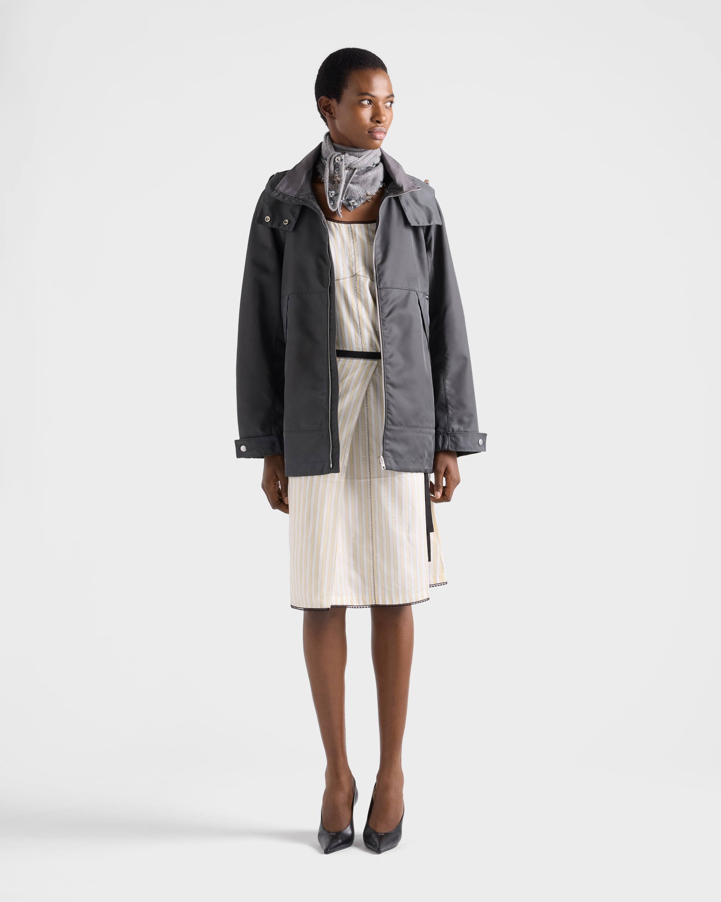 Lead Gray Washed Re-nylon Jacket | PRADA - Singapore