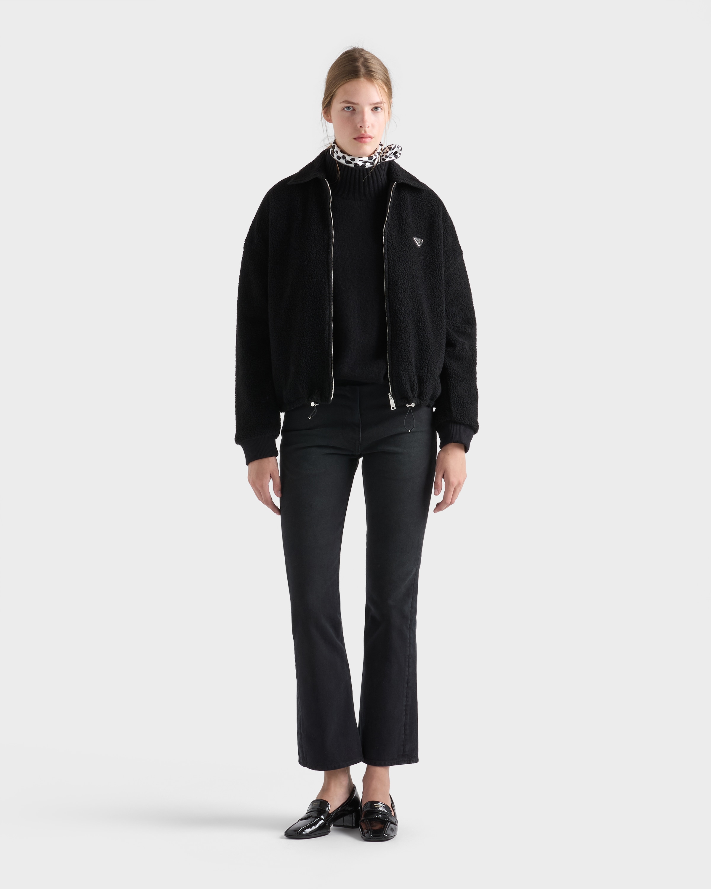 ブラック リバーシブル フリース Re-nylon ブルゾンジャケット | PRADA