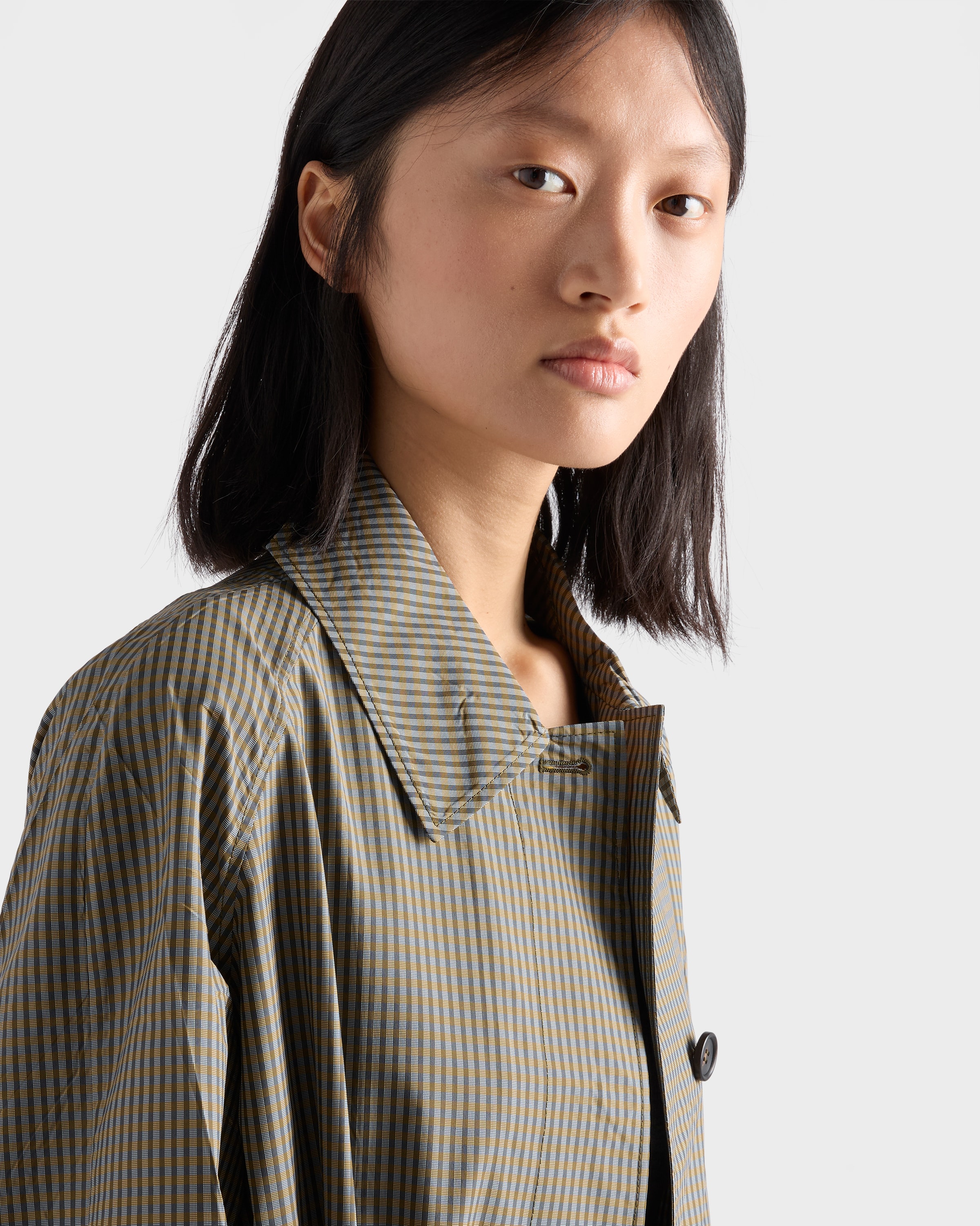 Forest Green Checked Technical Fabric Trench Coat | PRADA - United