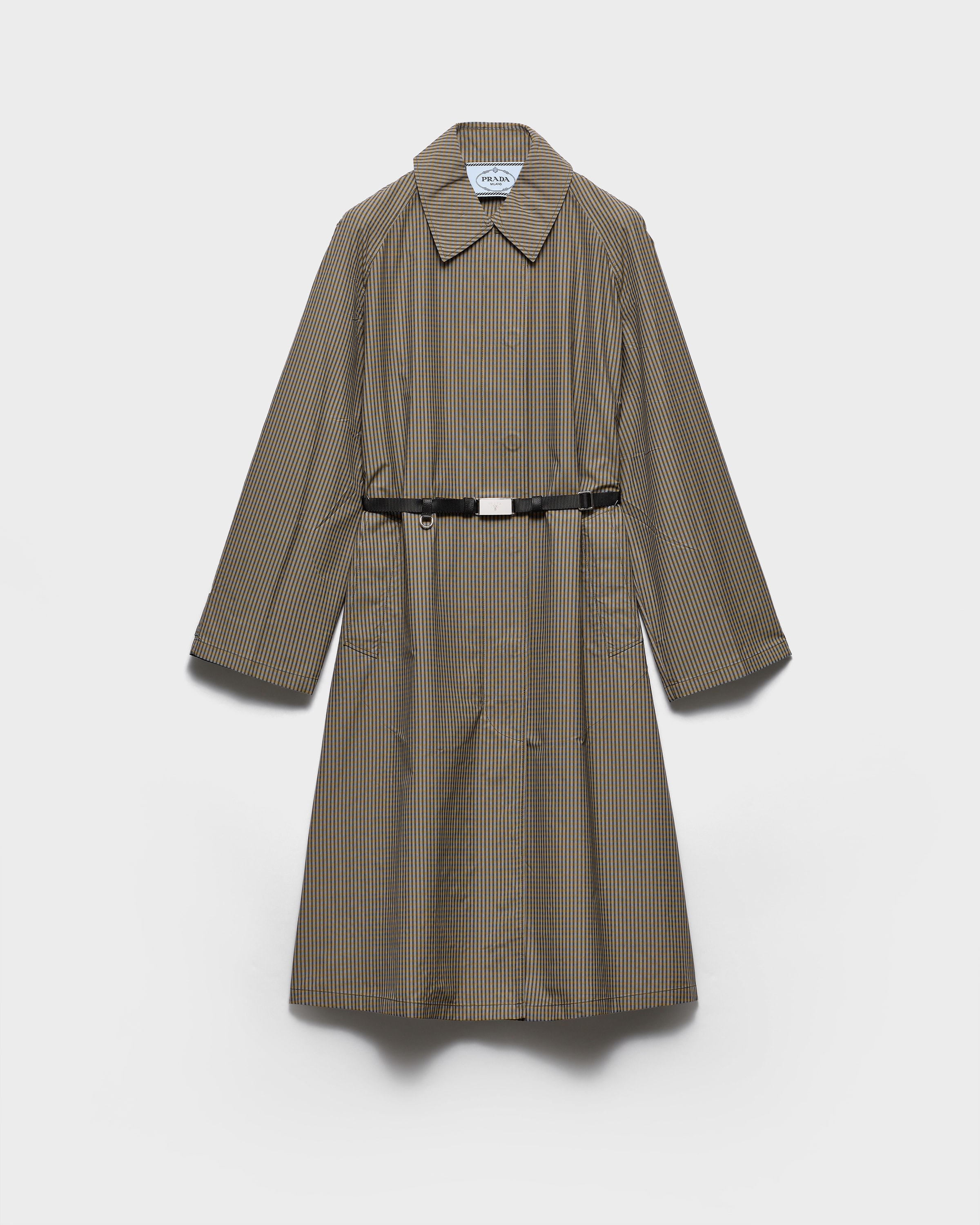 Forest Green Checked Technical Fabric Trench Coat | PRADA - United