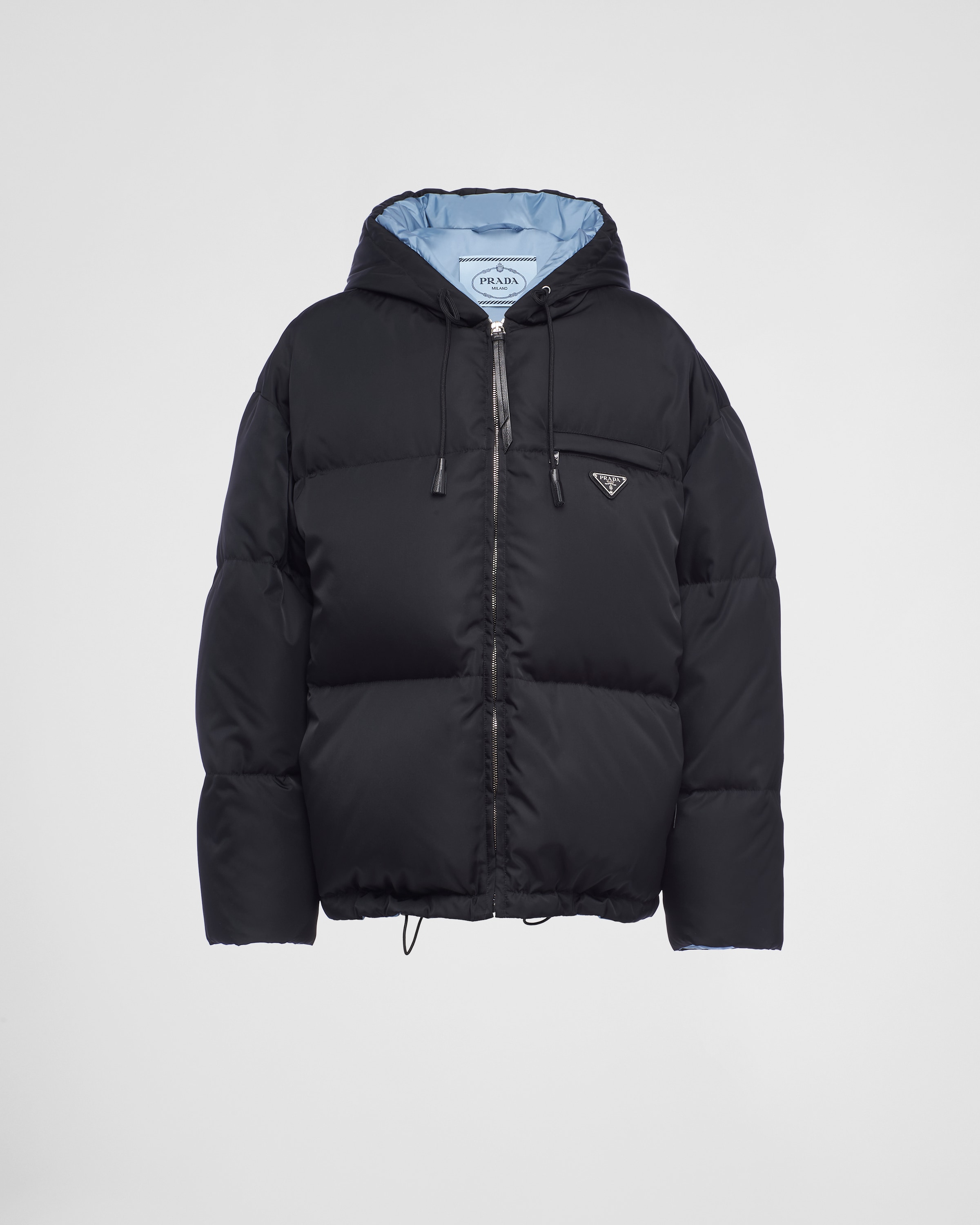 Schwarz Daunenjacke Aus Gabardine Re nylon Mit Kapuze PRADA