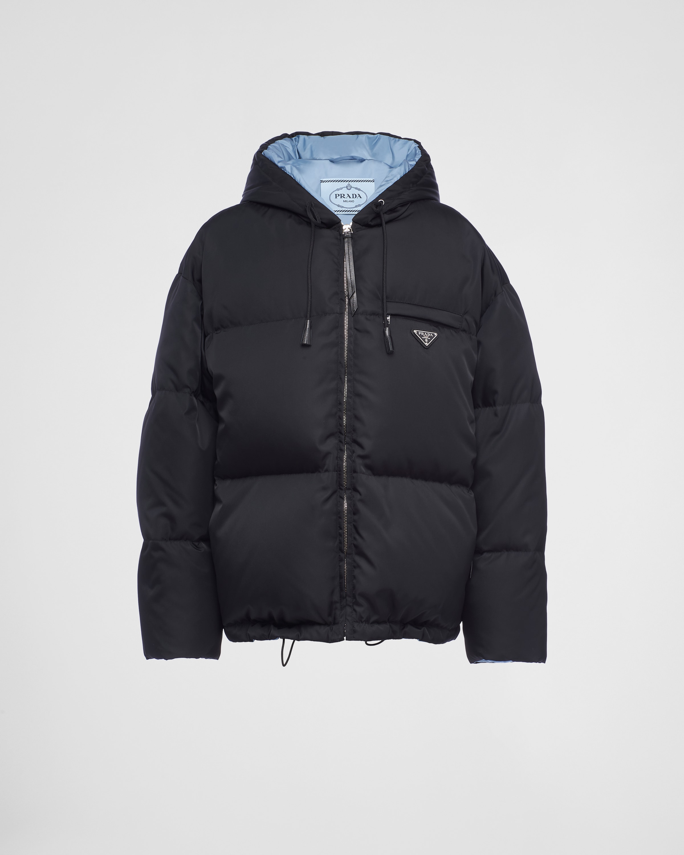 Black Re-Nylon Gabardine hooded down jacket | Prada