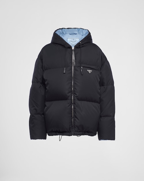 Black Re-Nylon Gabardine hooded down 