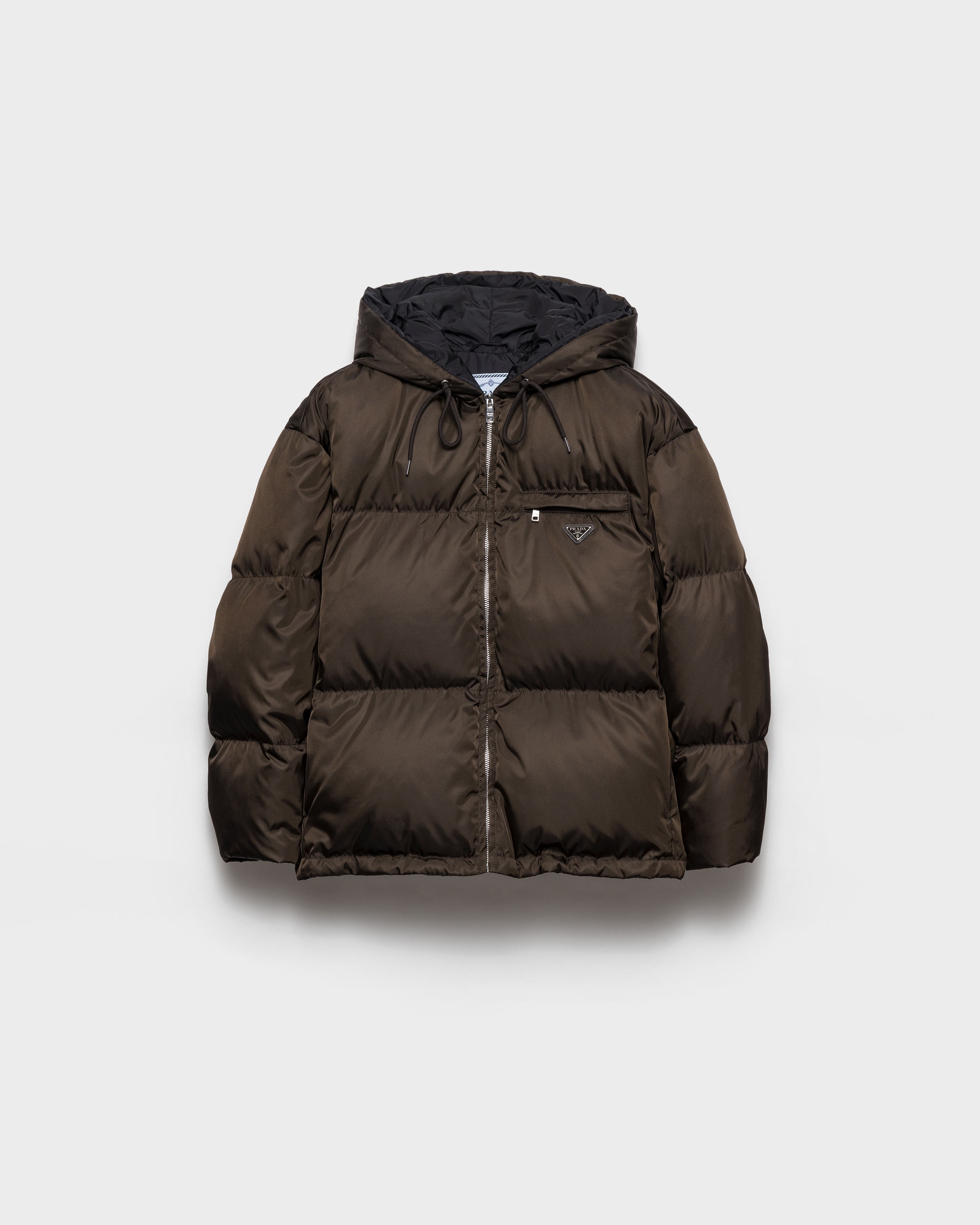 Cocoa Brown Re-nylon Down Jacket | PRADA - United States