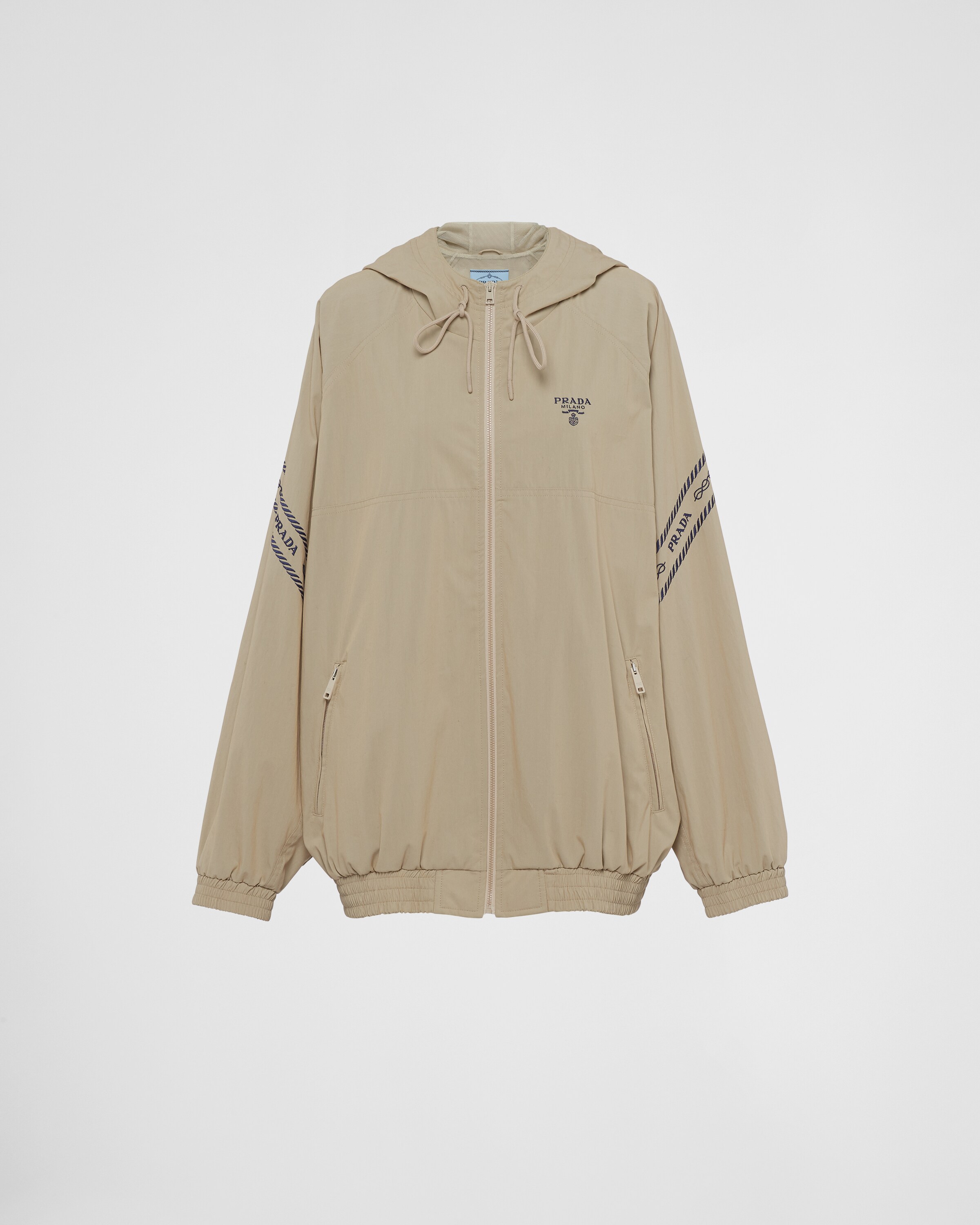 Shop Prada Embroidered Technical Fabric Hoodie In Khaki