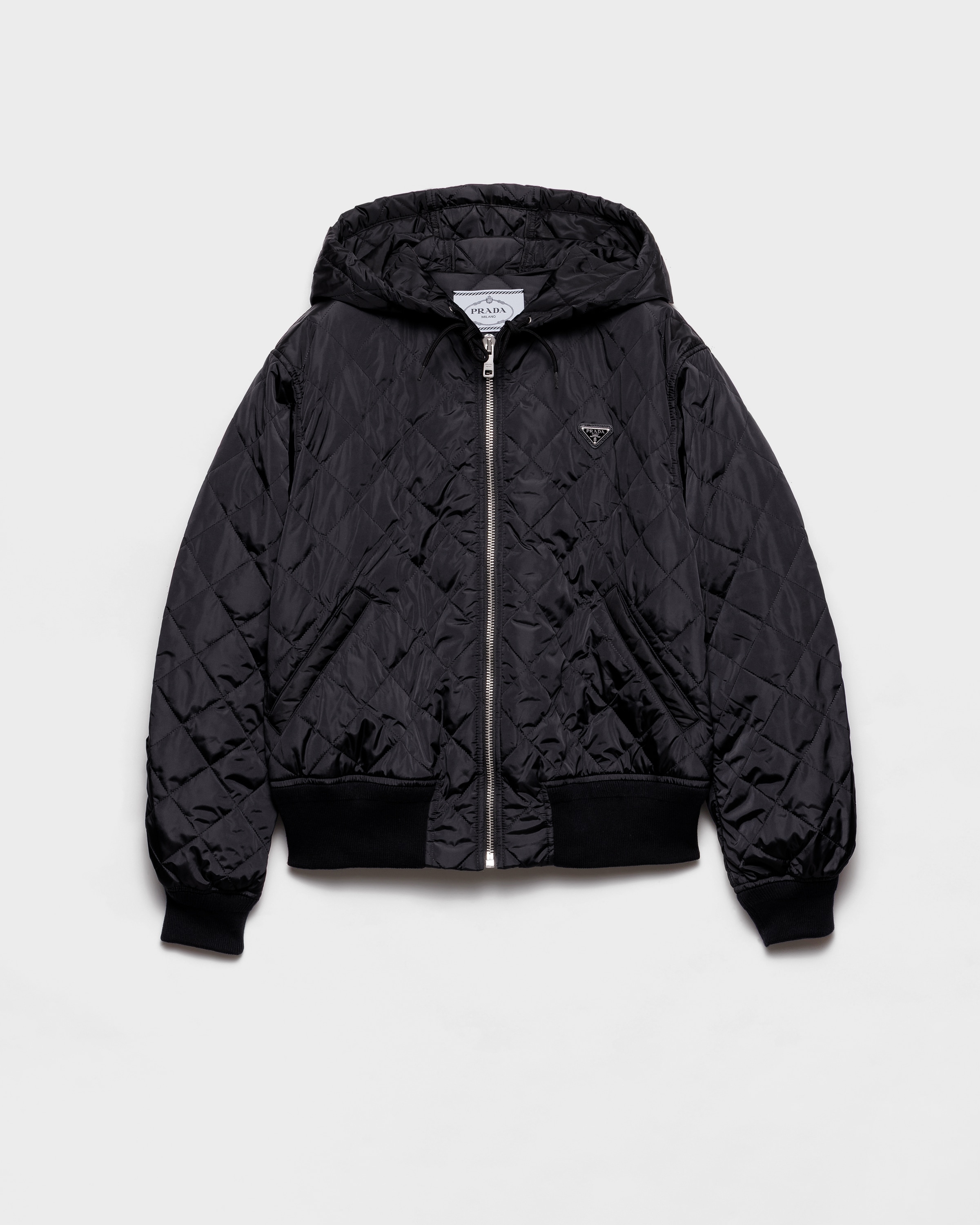 PRADA 23AW Re-Nylon クロップドコンバーチブルダウンジャケット ブラック Re-Nylon コンバーチブル クロップド ダウンジャケット