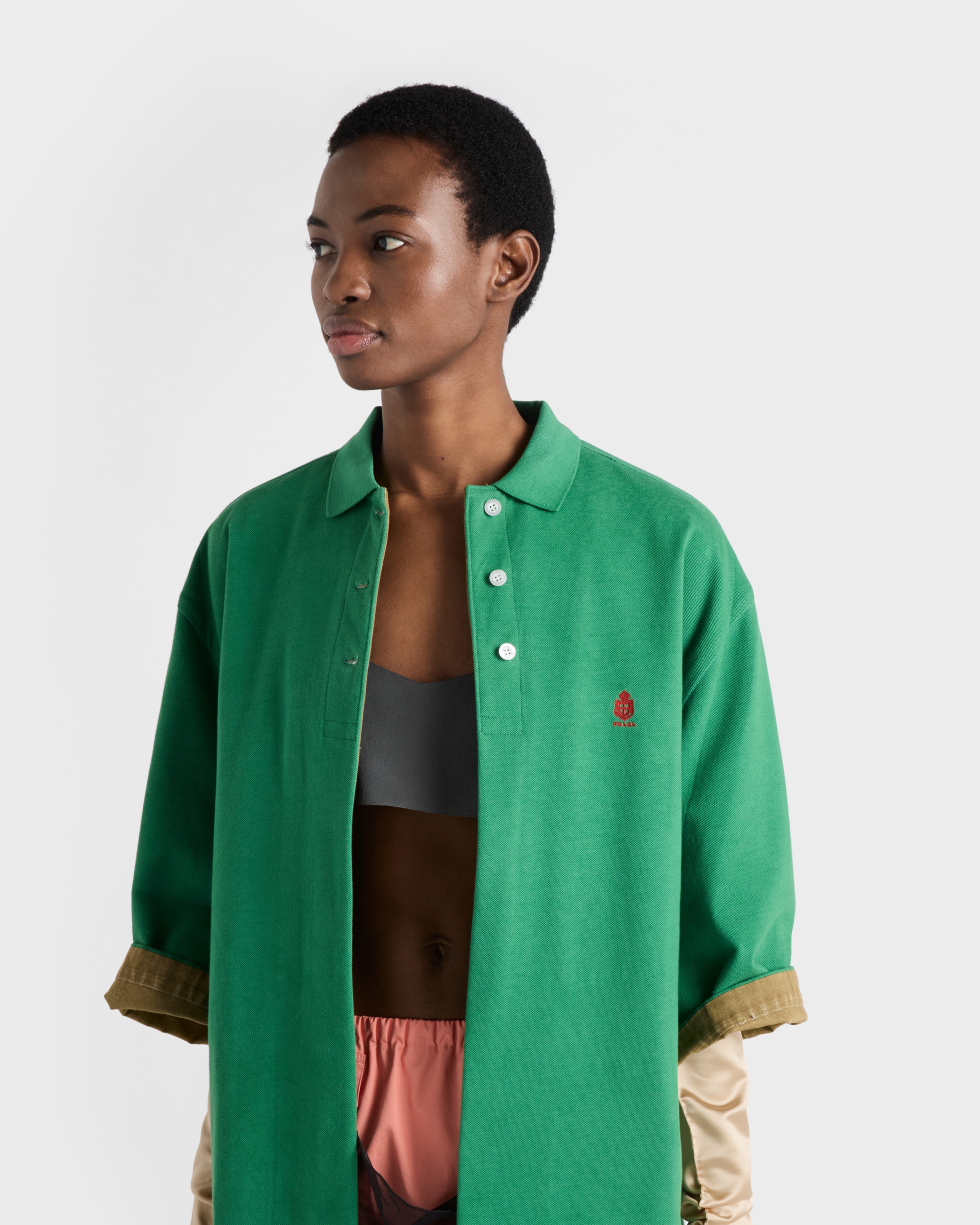Green/Selva Green Old piqué blouson jacket | PRADA - United States Green/Selva Green Old piqué blouson jacket | PRADA - United States