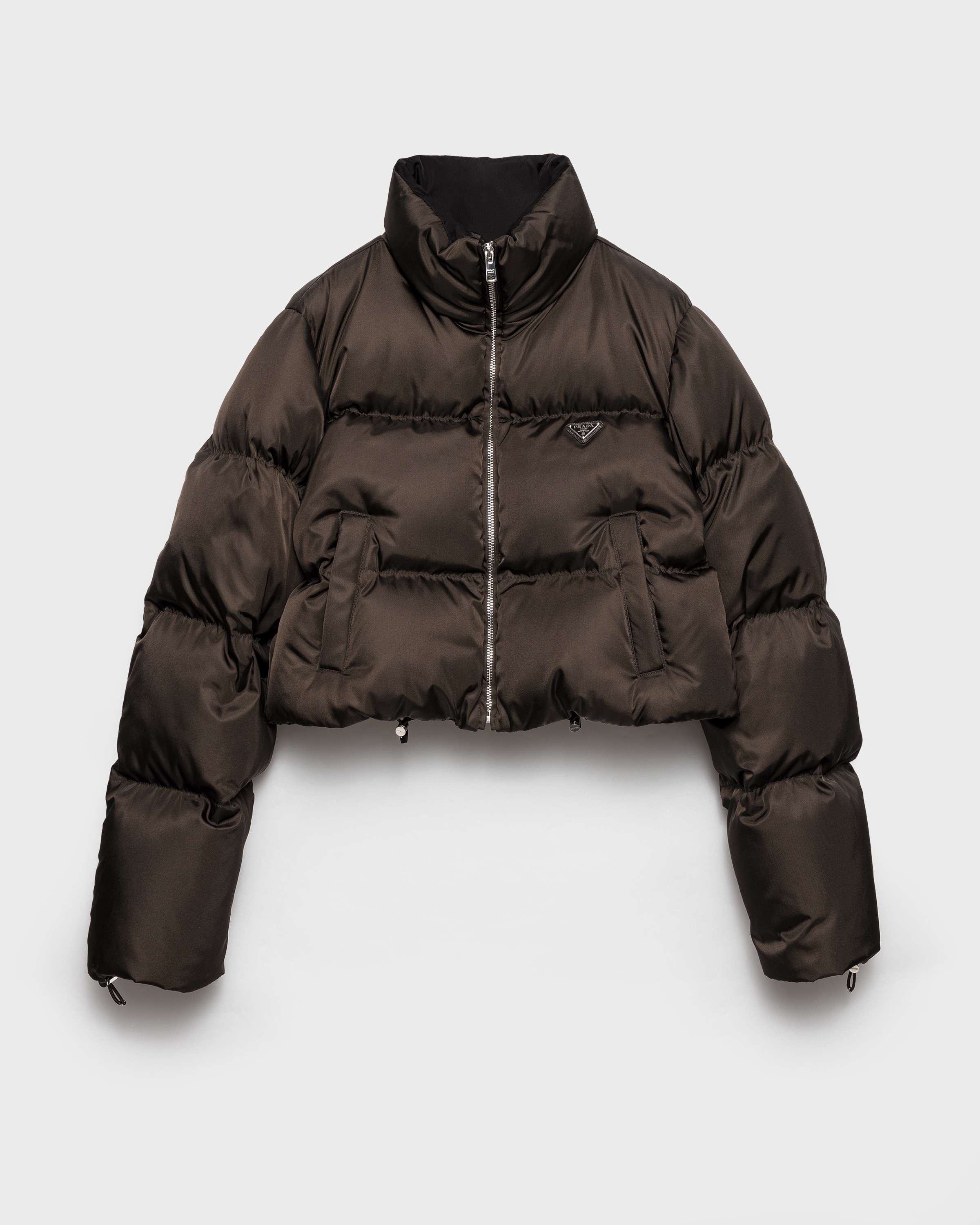 Cocoa Brown Cropped Re-nylon Down Jacket | PRADA - United States