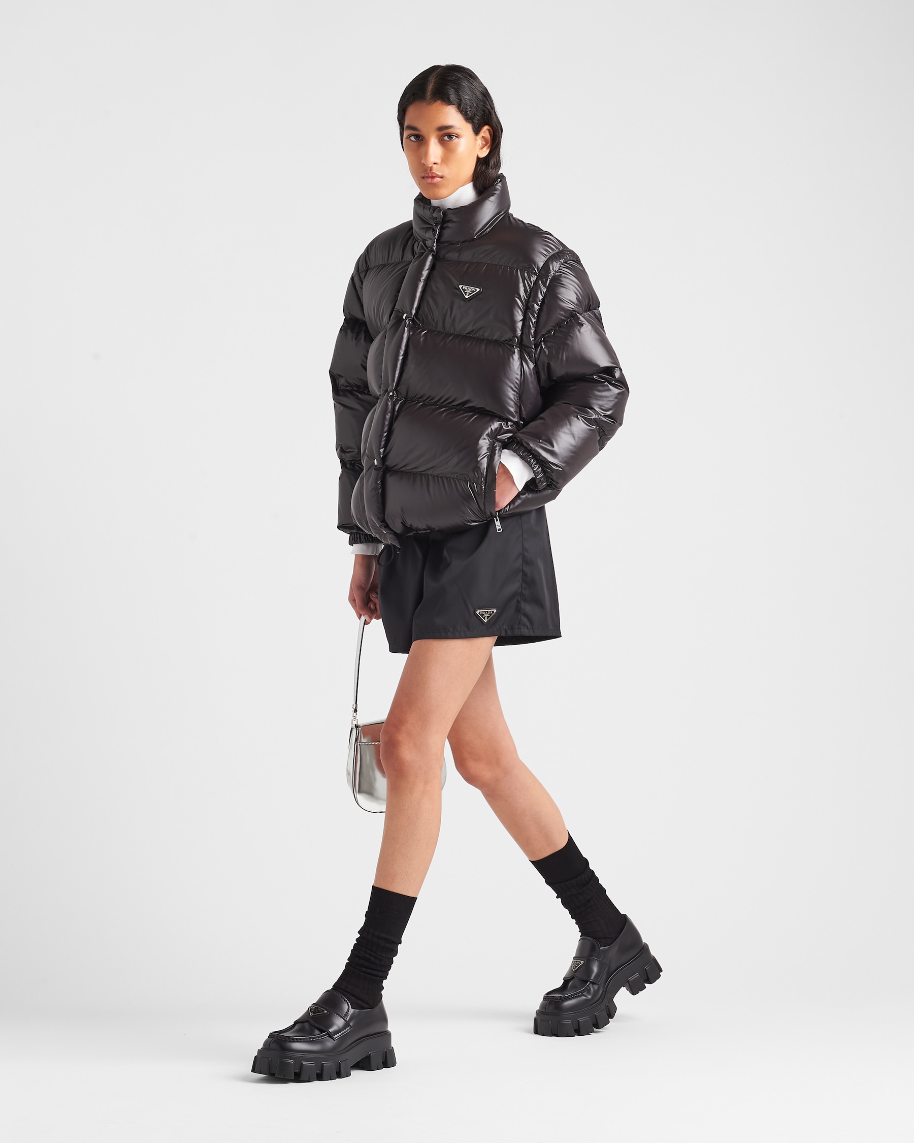 Black Renylon Convertible Down Jacket PRADA
