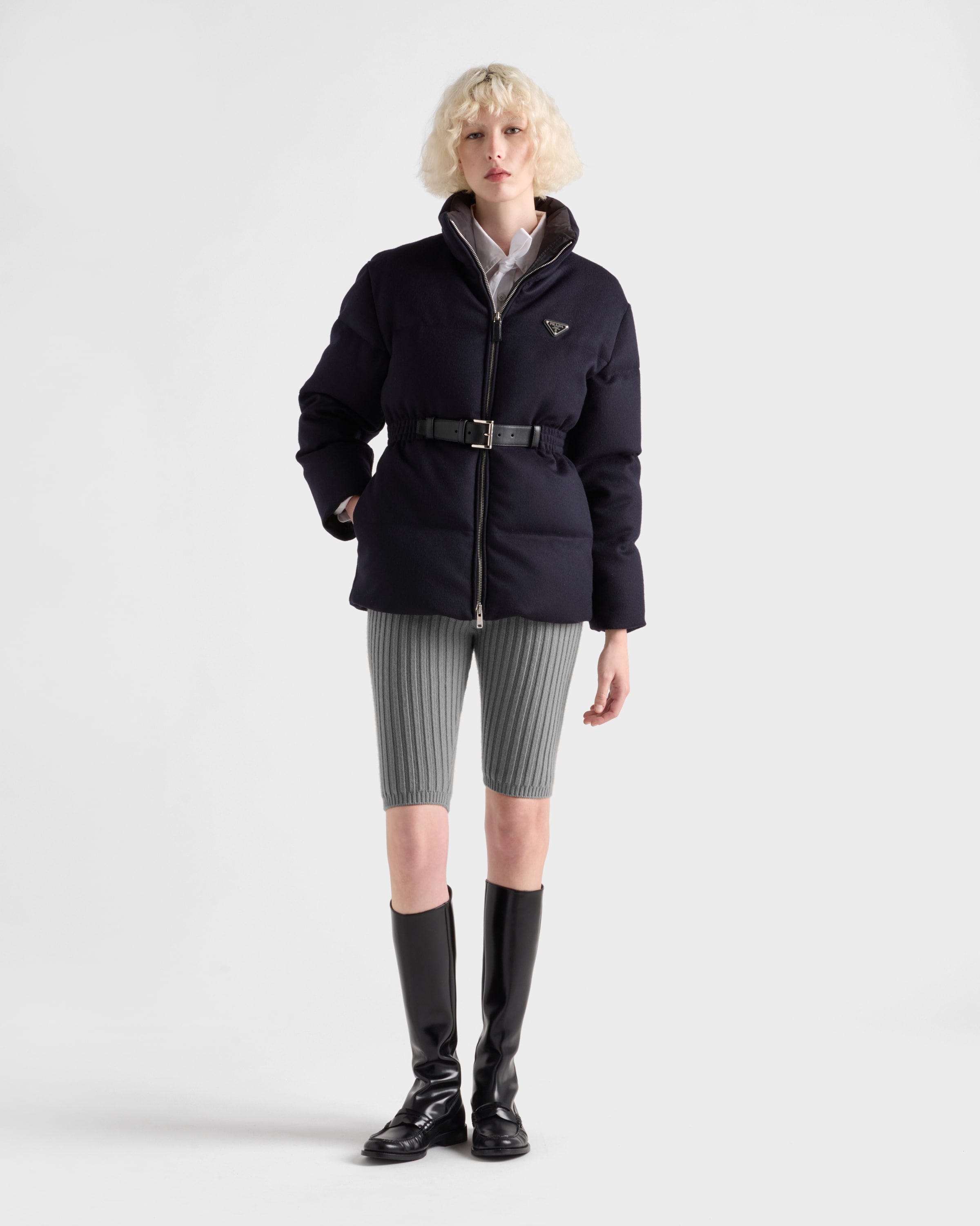 Prada Womens Blue Loden Belted Shell-down Puffer Jacket In Blue