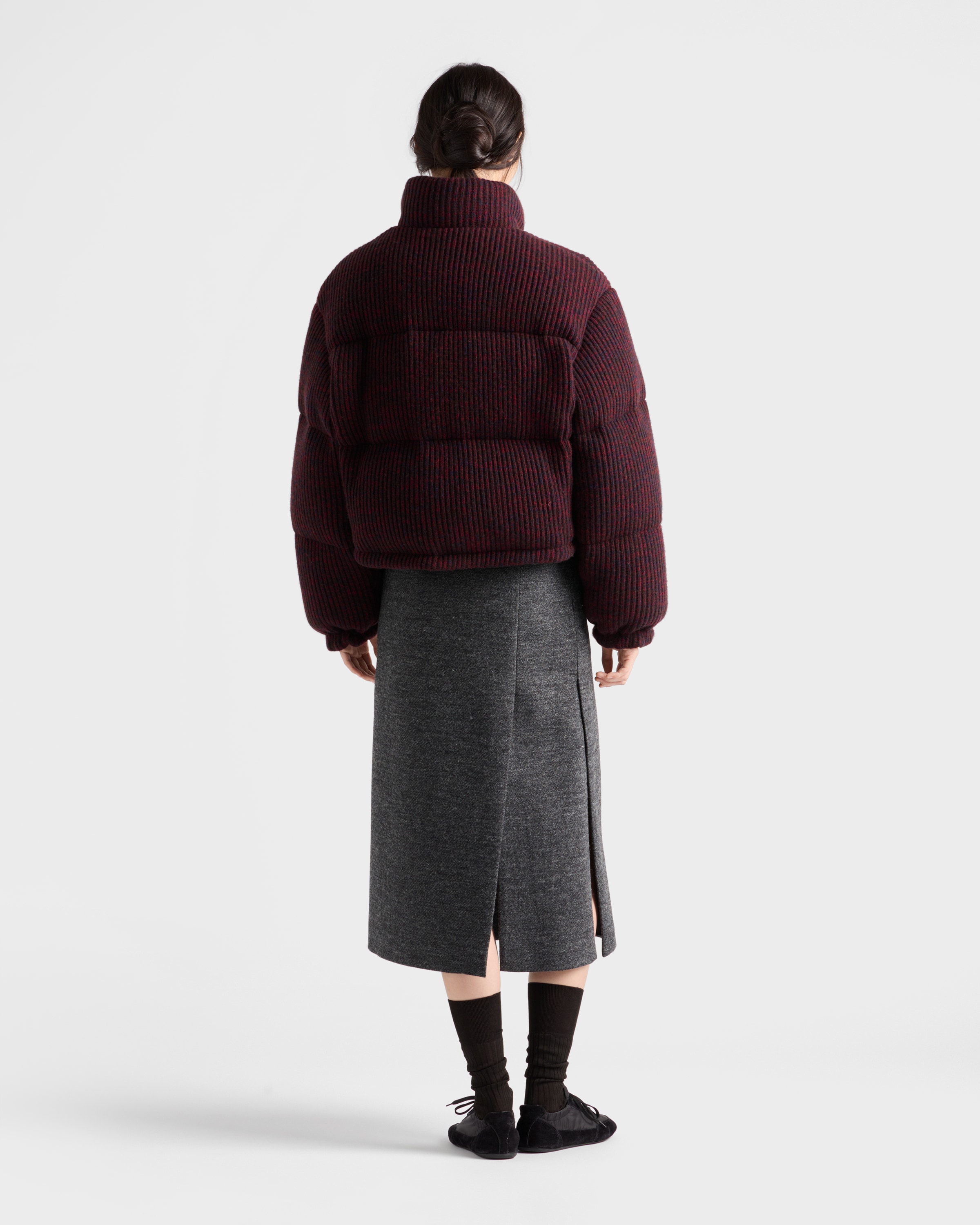 Cropped cashmere and wool down jacket