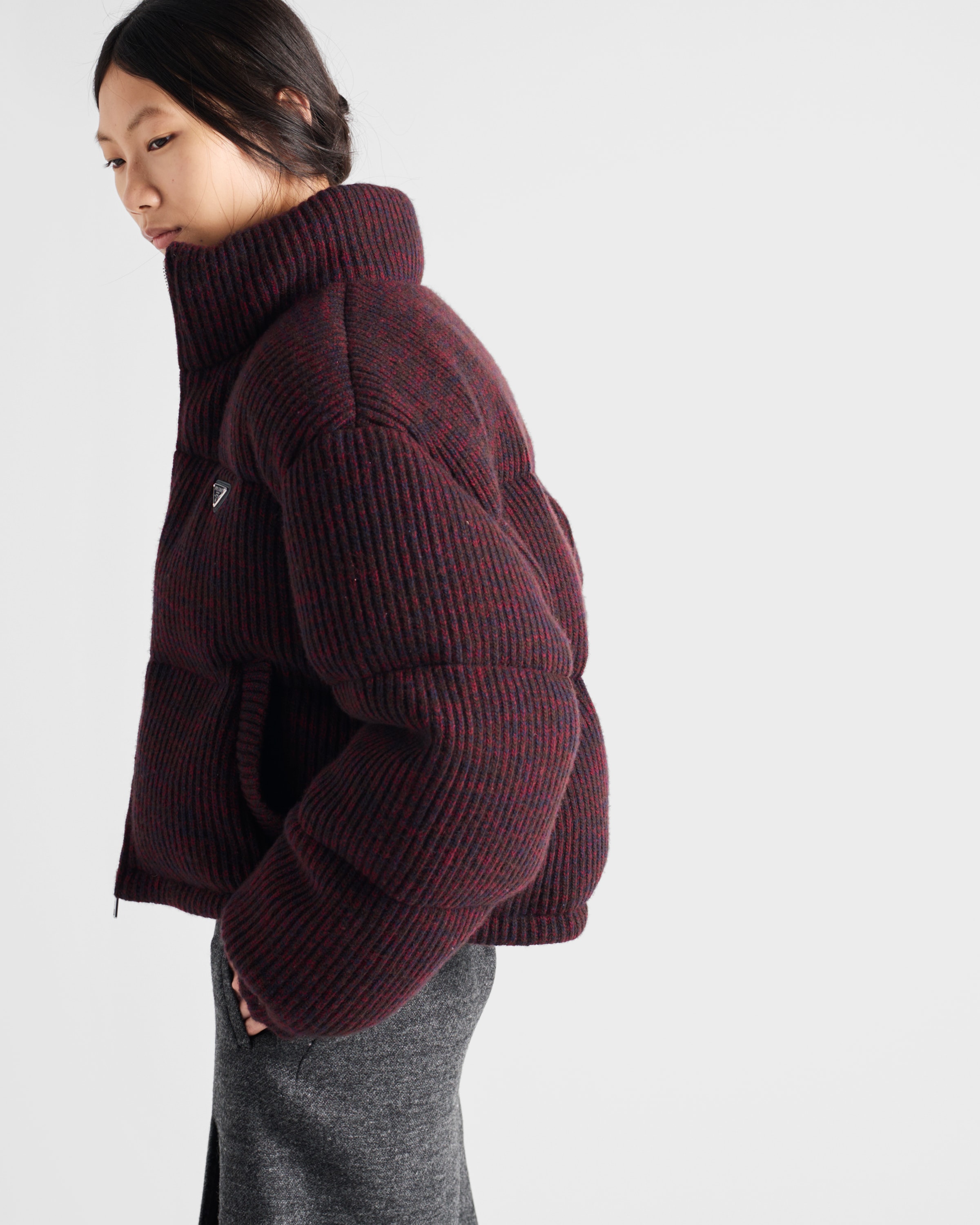 Cropped cashmere and wool down jacket