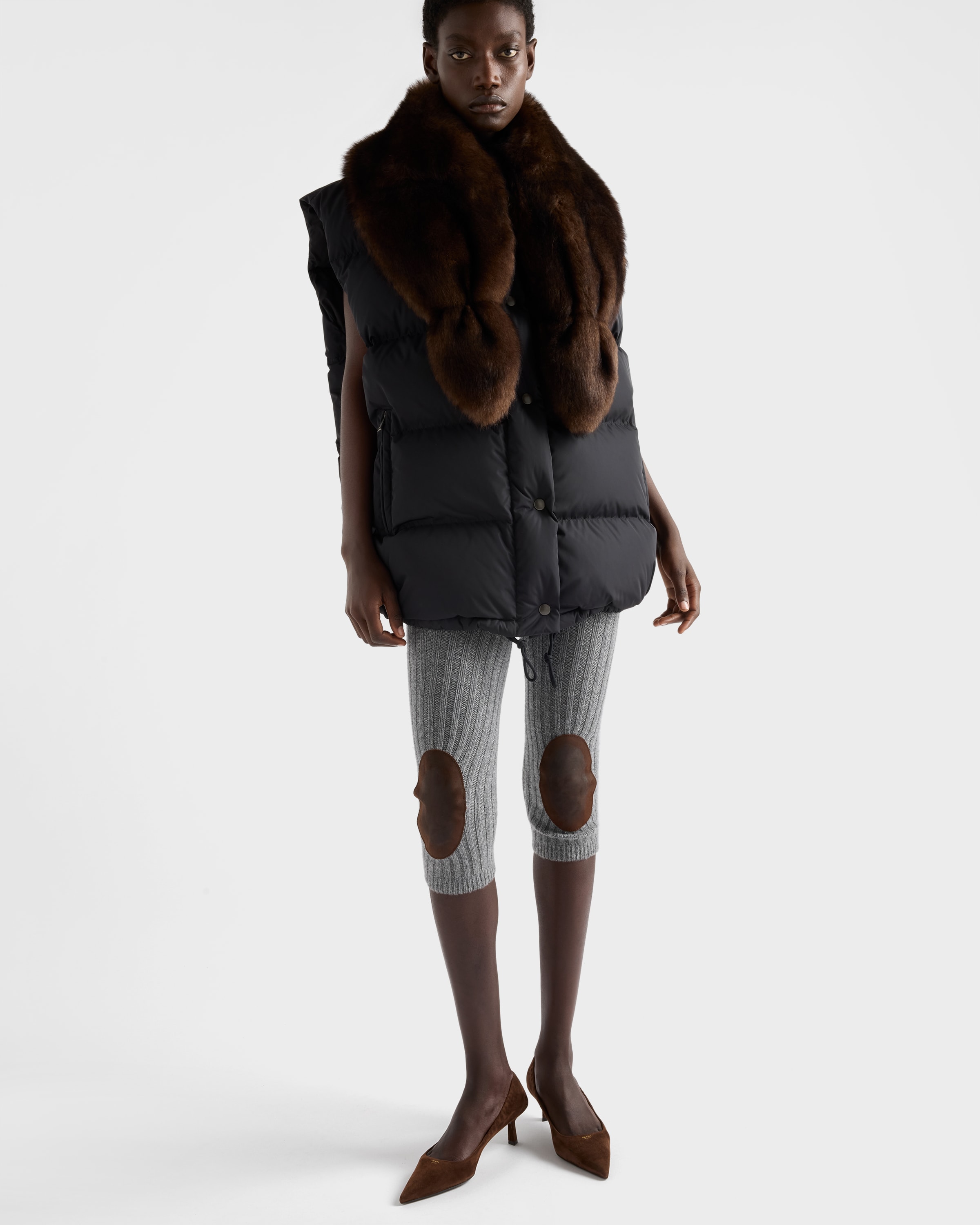 ブラック Re-nylon Xシアリング ダウンベスト | PRADA