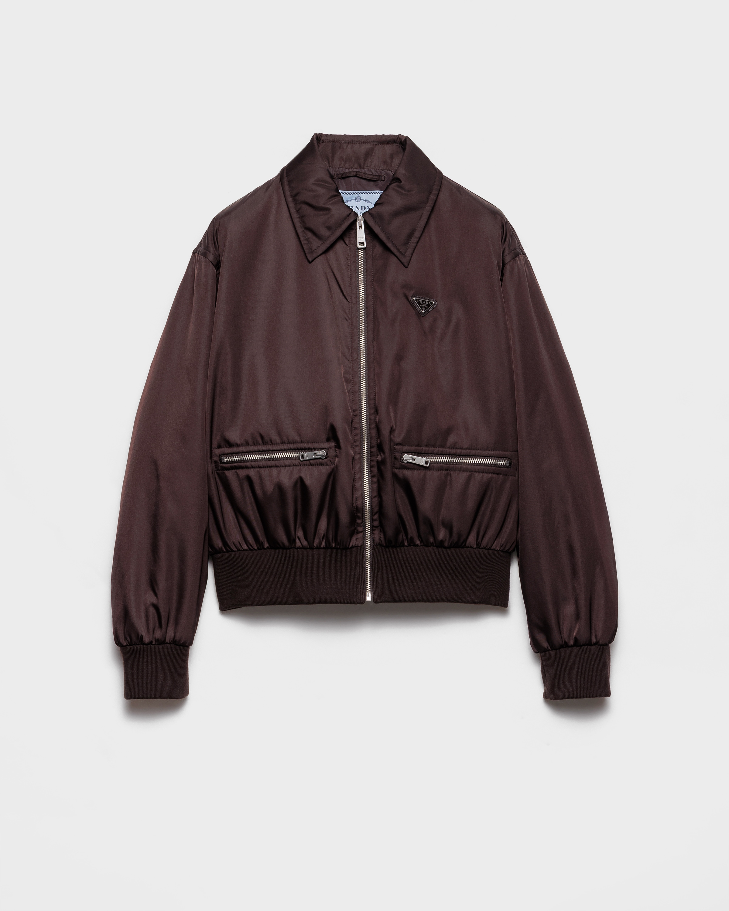 Prada Re-nylon Blouson Jacket, Woman, Dark Brown, Size 46