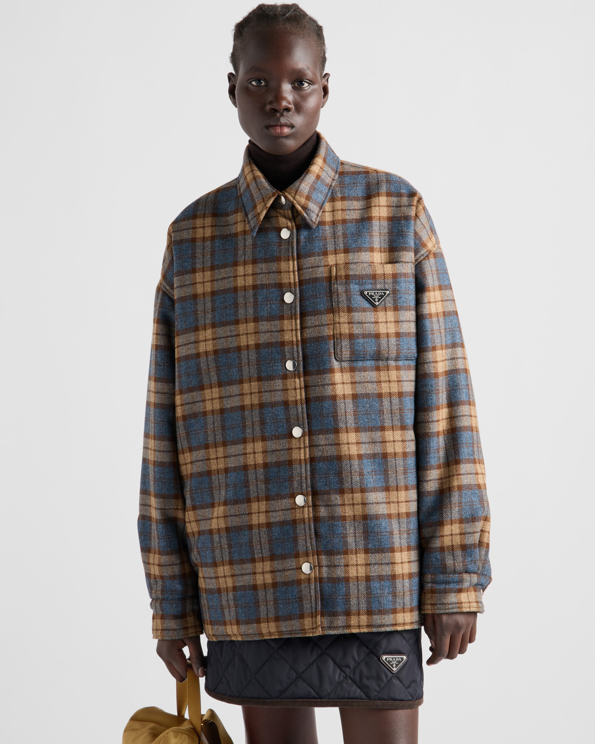 Tobacco Checked wool twill lumberjack jacket | PRADA Tobacco Checked wool twill lumberjack jacket | PRADA