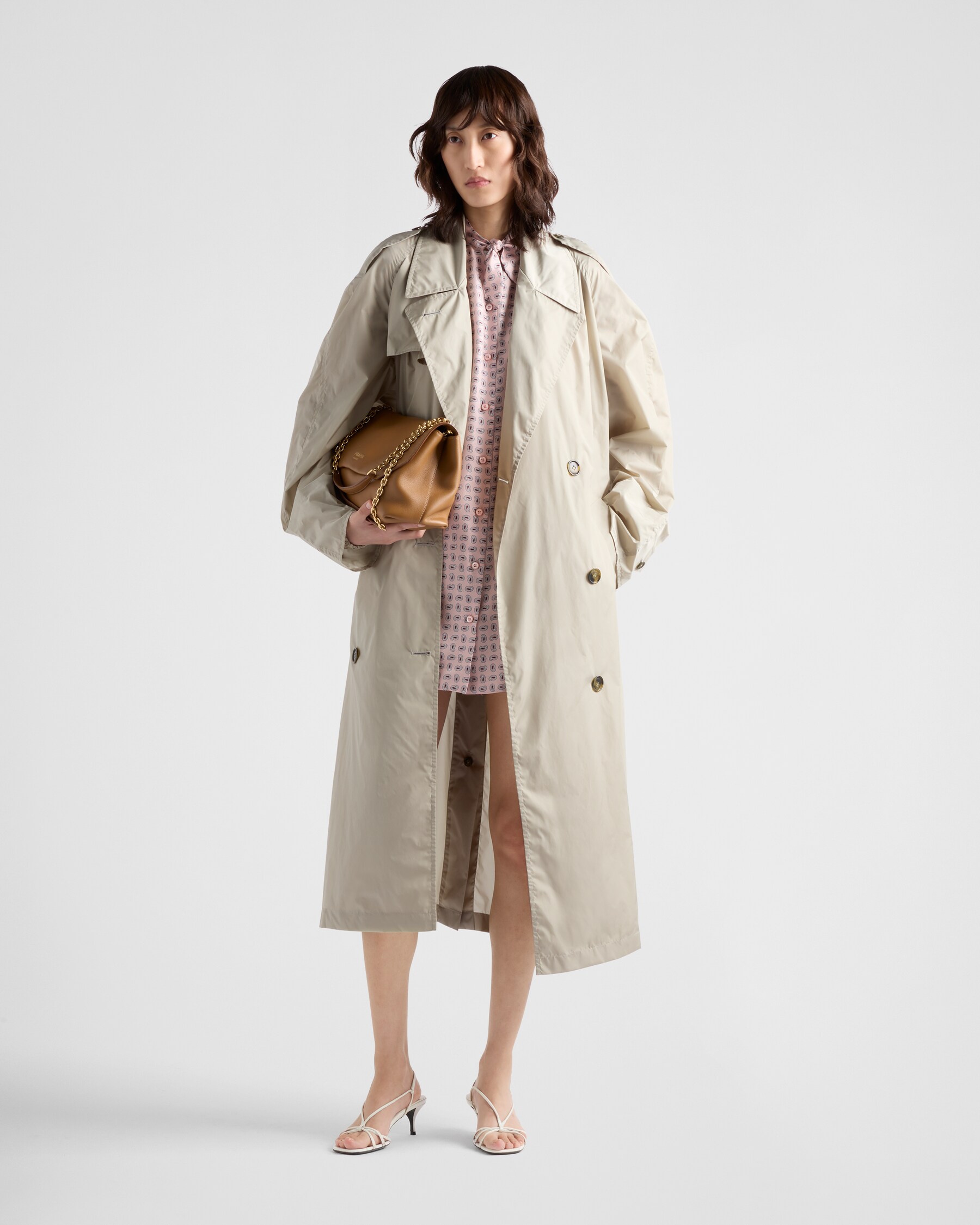 Translucent technical fabric Trench with lavallière collar main image 1