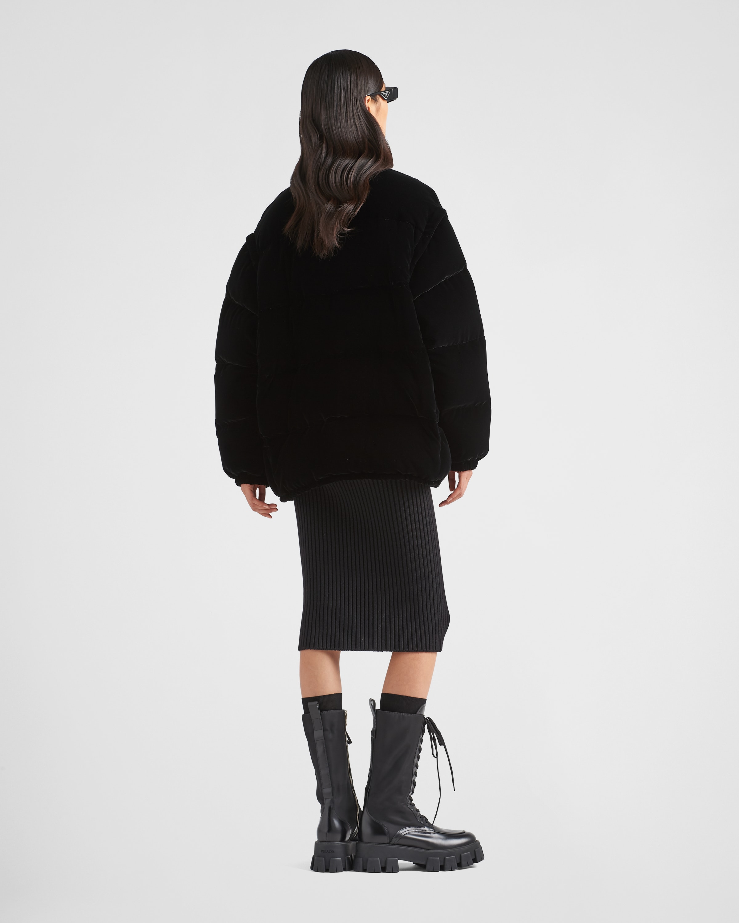 Black Convertible Velvet Down Jacket PRADA
