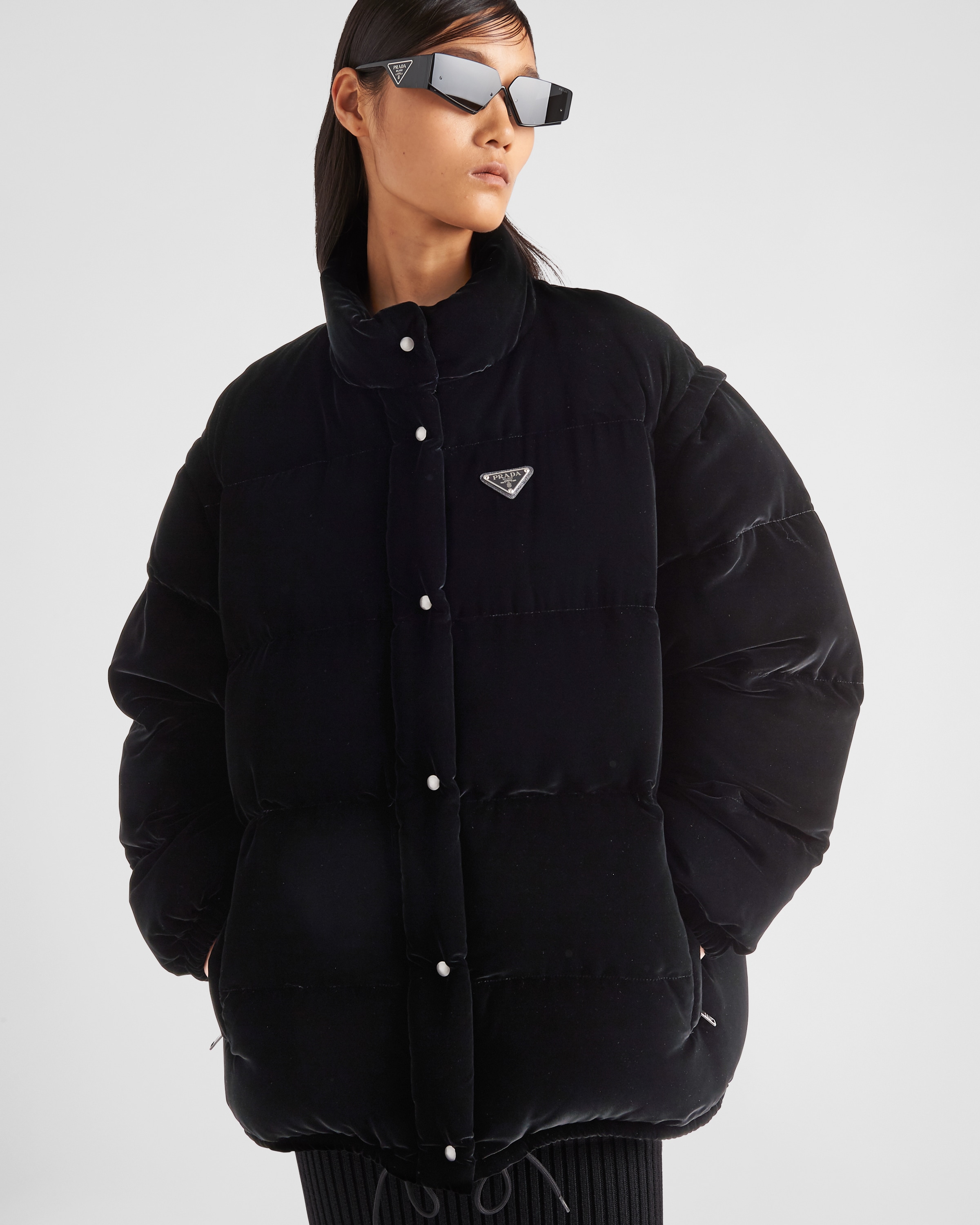 Black Convertible Velvet Down Jacket PRADA