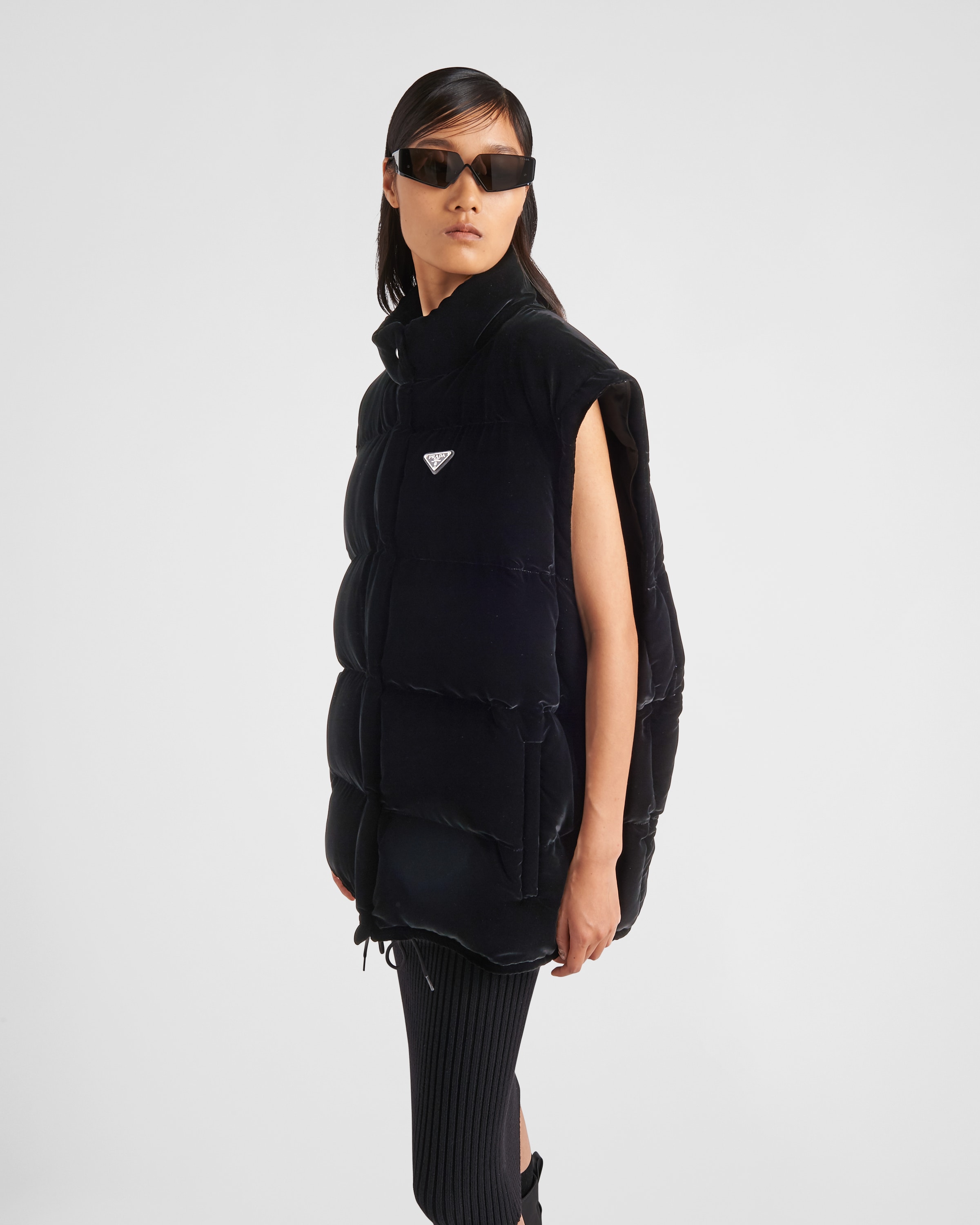 Black Convertible velvet down jacket | Prada