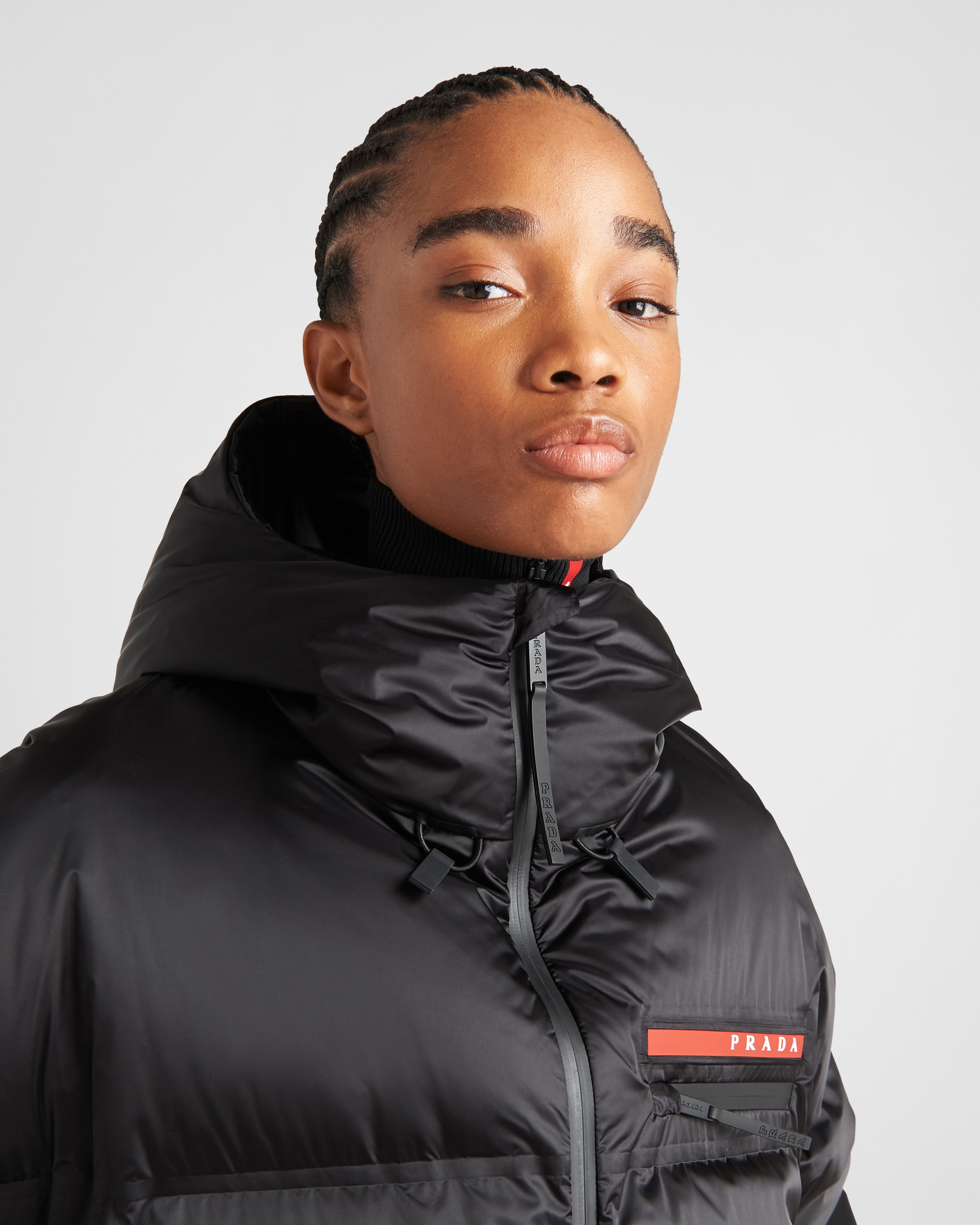 Black Oversized technical nylon down jacket | Prada