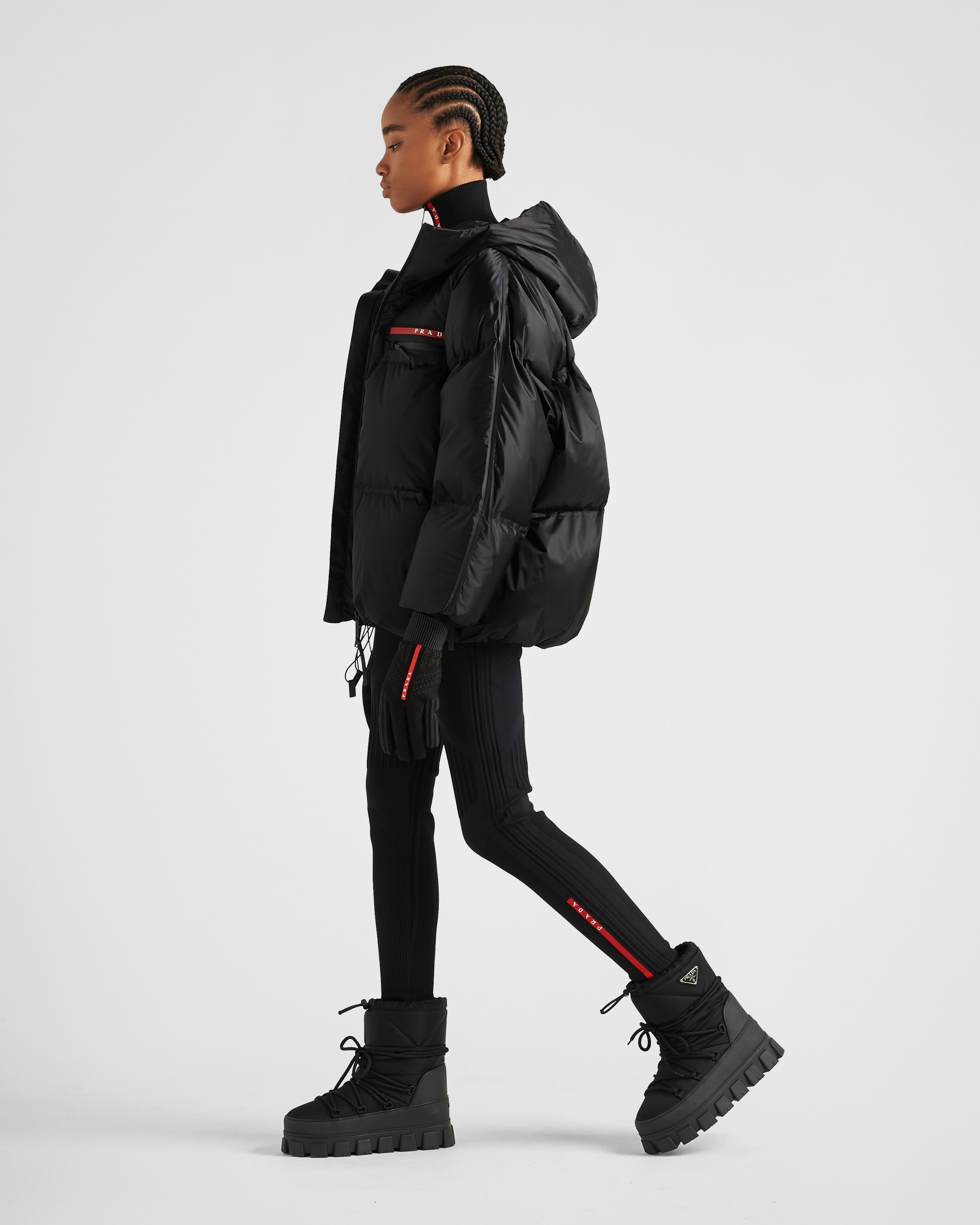 Black Oversized Technical Re nylon Down Jacket PRADA