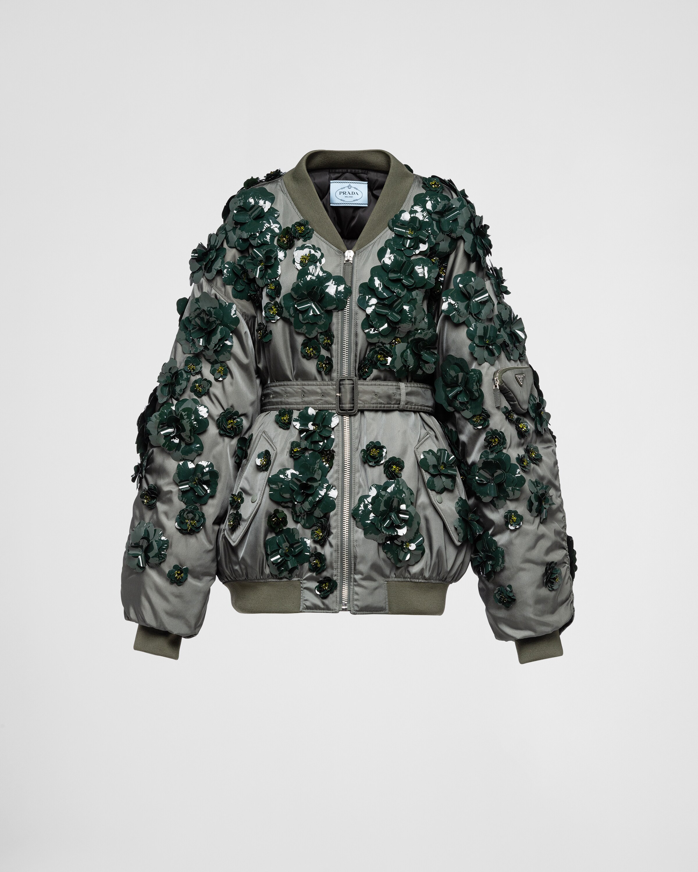 Forest Green Embroidered quilted Re-Nylon bomber jacket | Prada