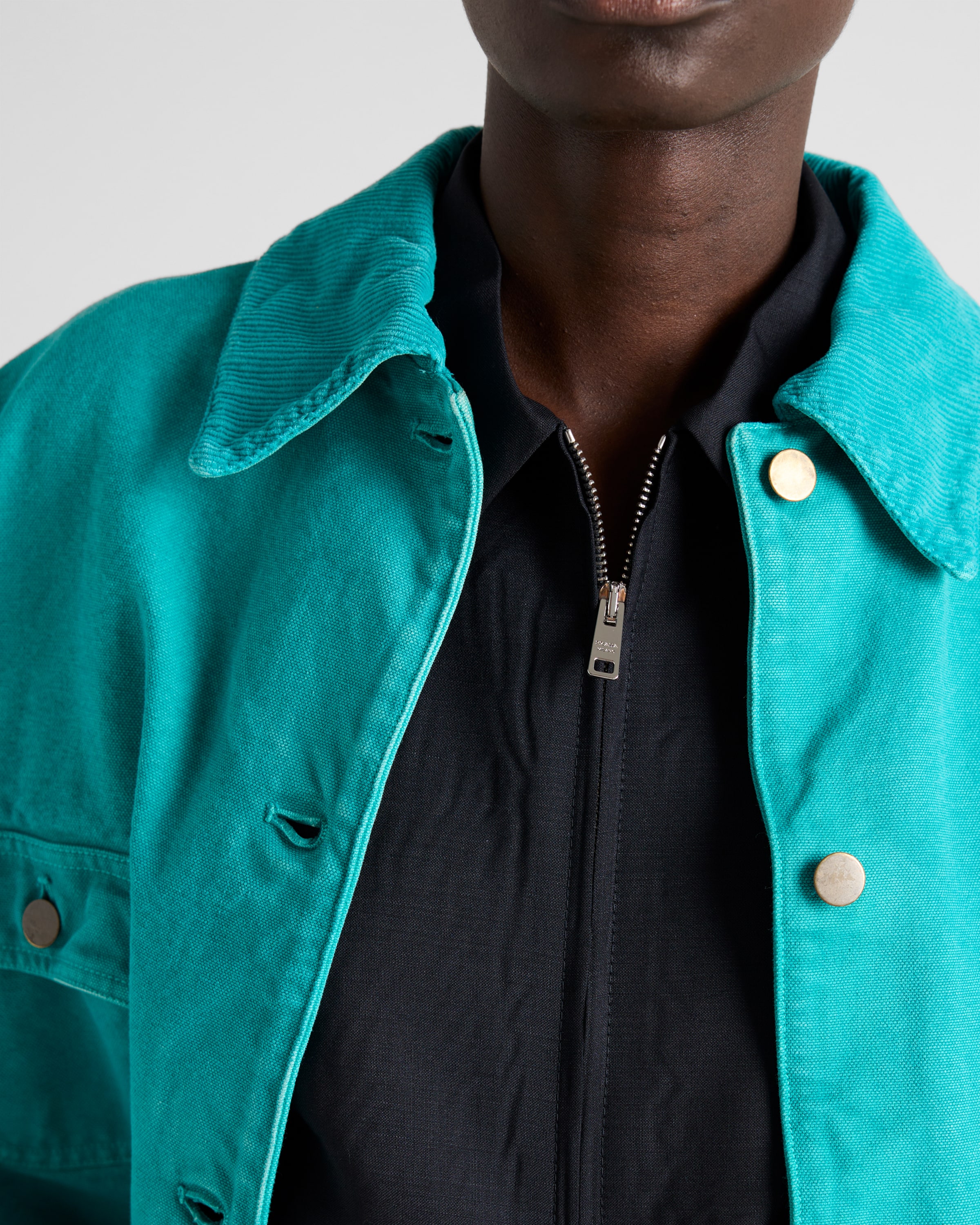 Turquoise Canvas trucker jacket | PRADA