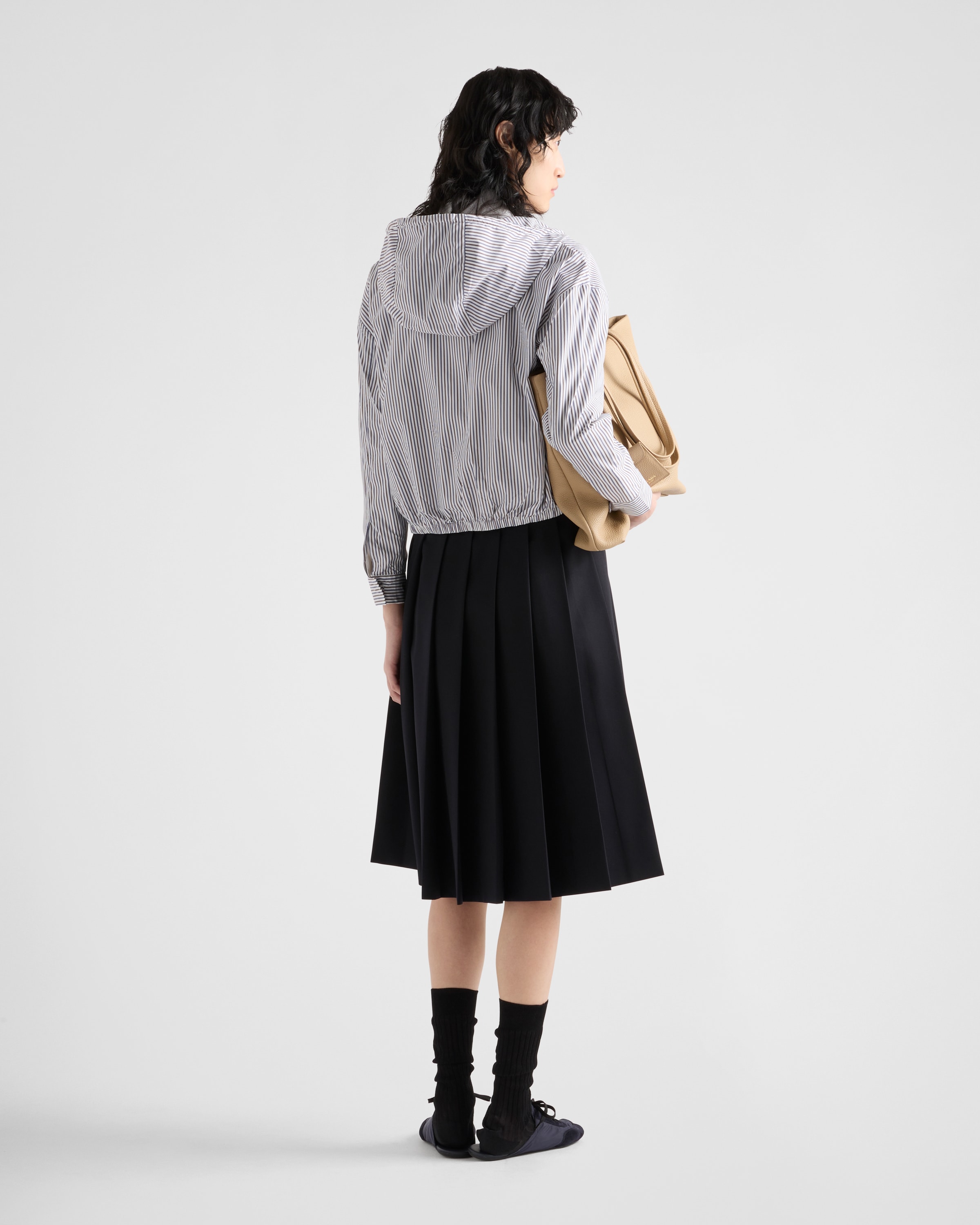 White/Blue Striped poplin blouson jacket | PRADA