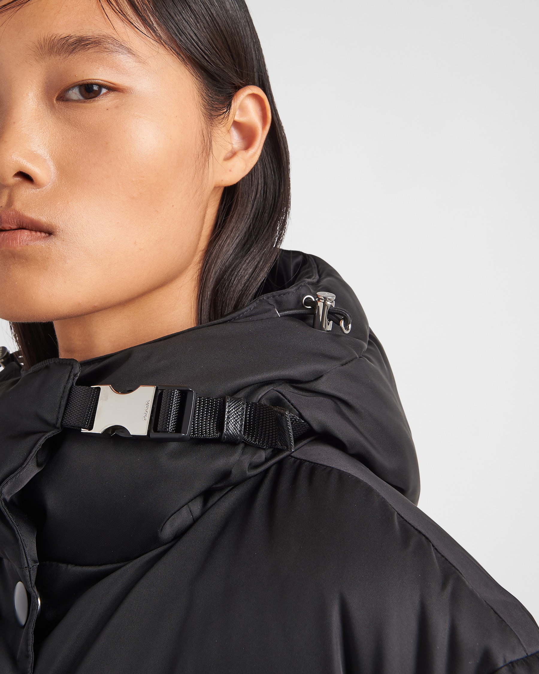 Prada 25 Long Down Jacket Black Polyester 301191