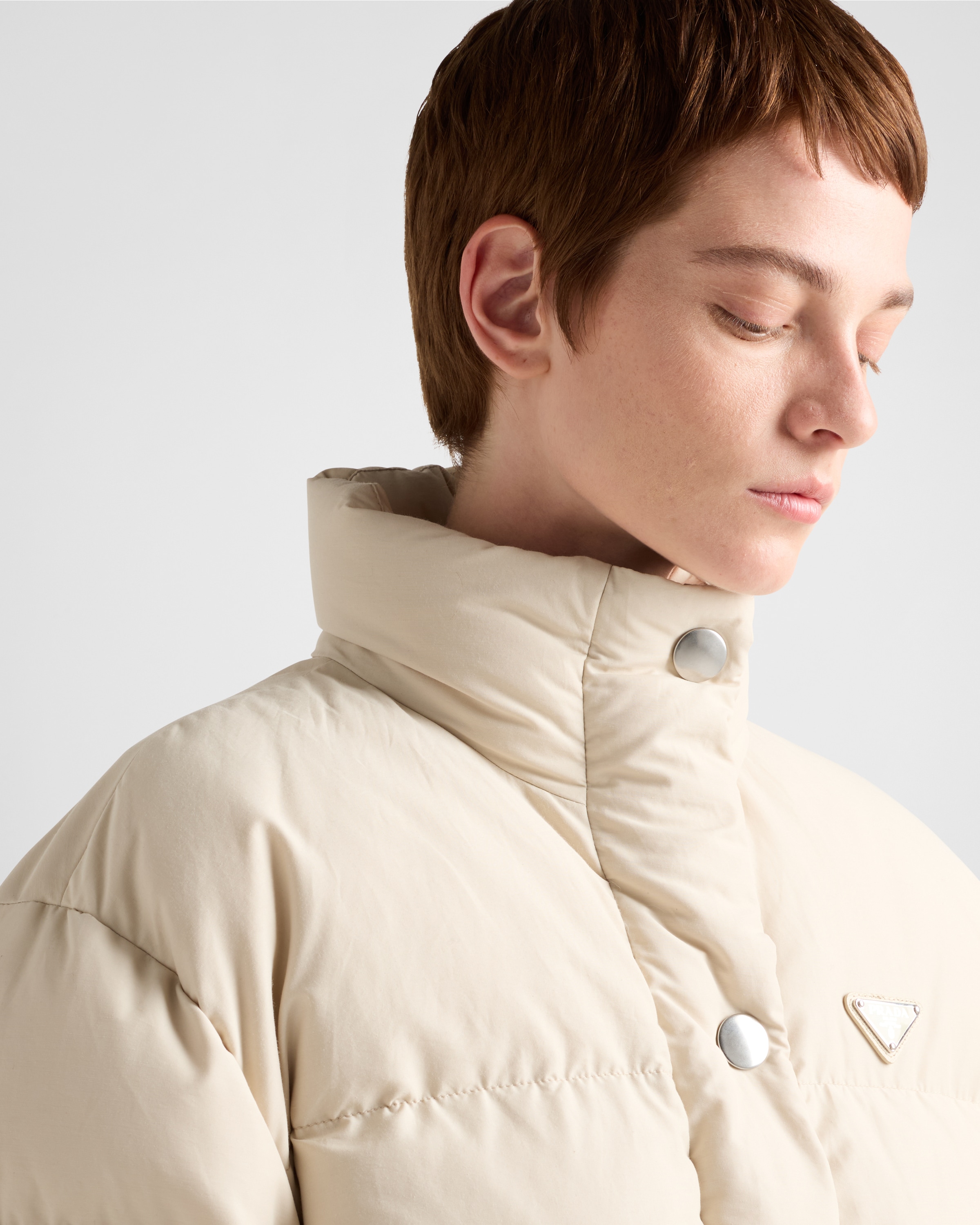 Prada Technical Fabric Down Jacket In Desert Beige
