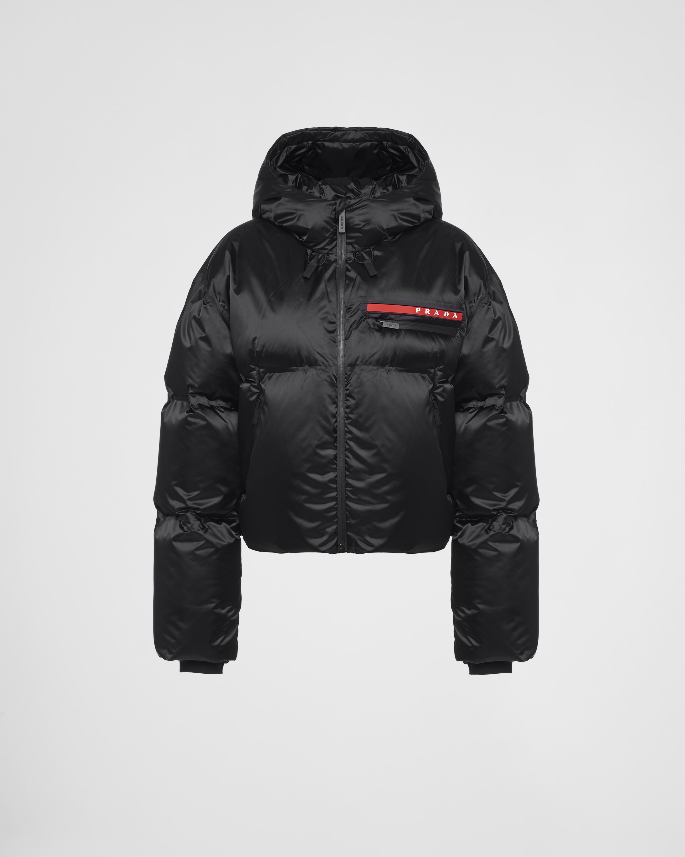 Black Cropped Technical Re nylon Down Jacket PRADA